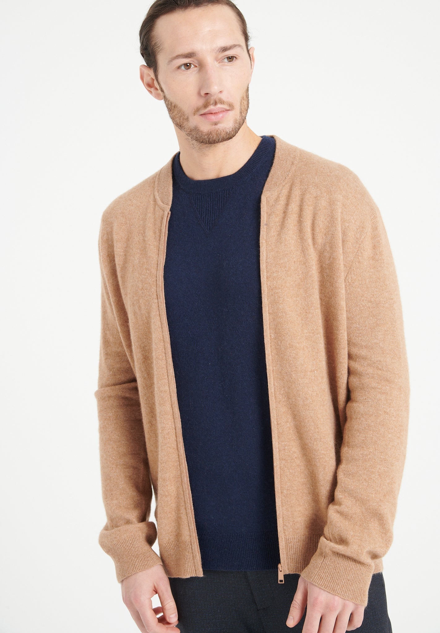 Pure Cashmere Bomber Neck Cardigan (Luke 10)