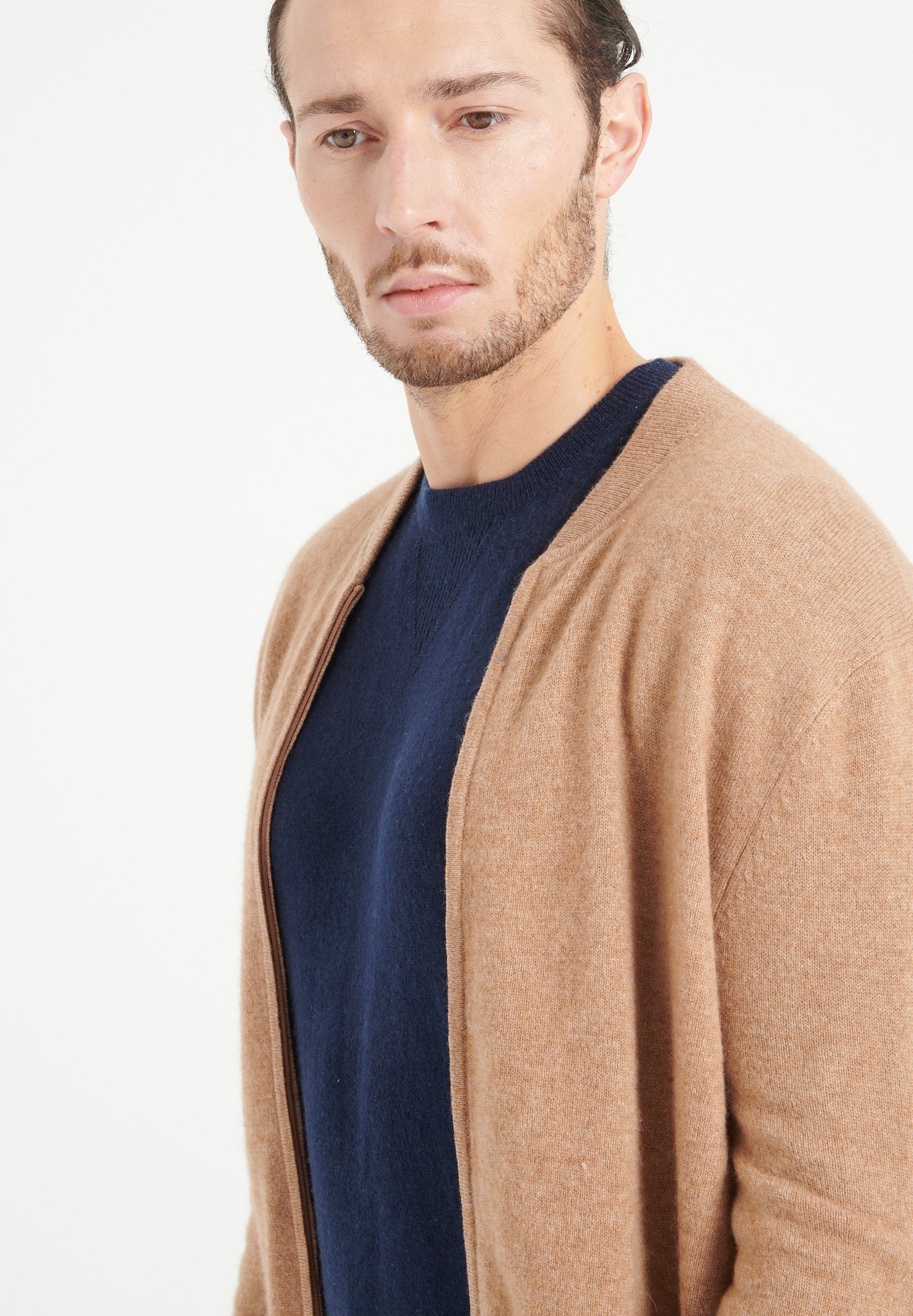 Pure Cashmere Bomber Neck Cardigan (Luke 10)