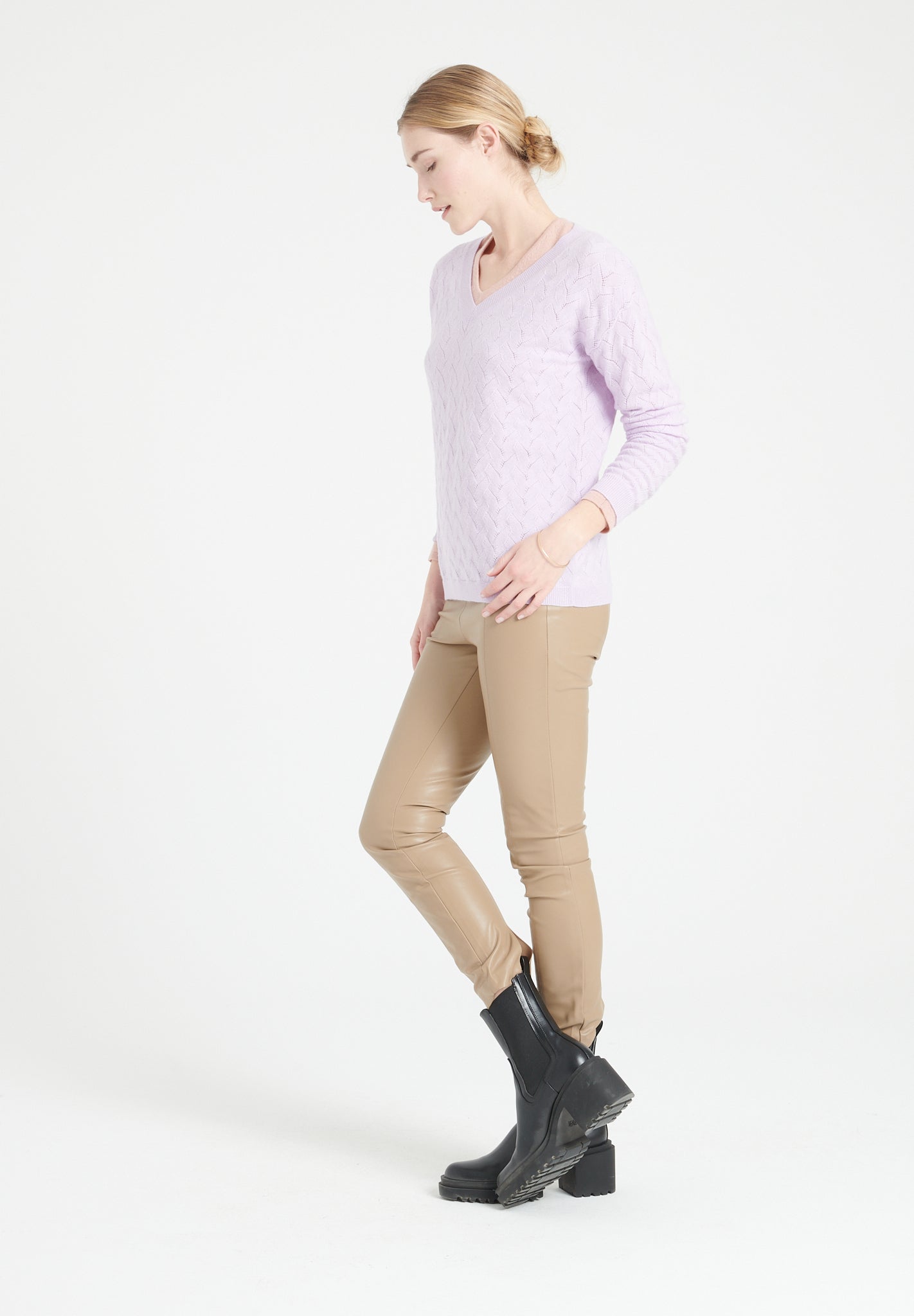 Pure Cashmere Open Knit V-Neck Sweater (Lilly 27)