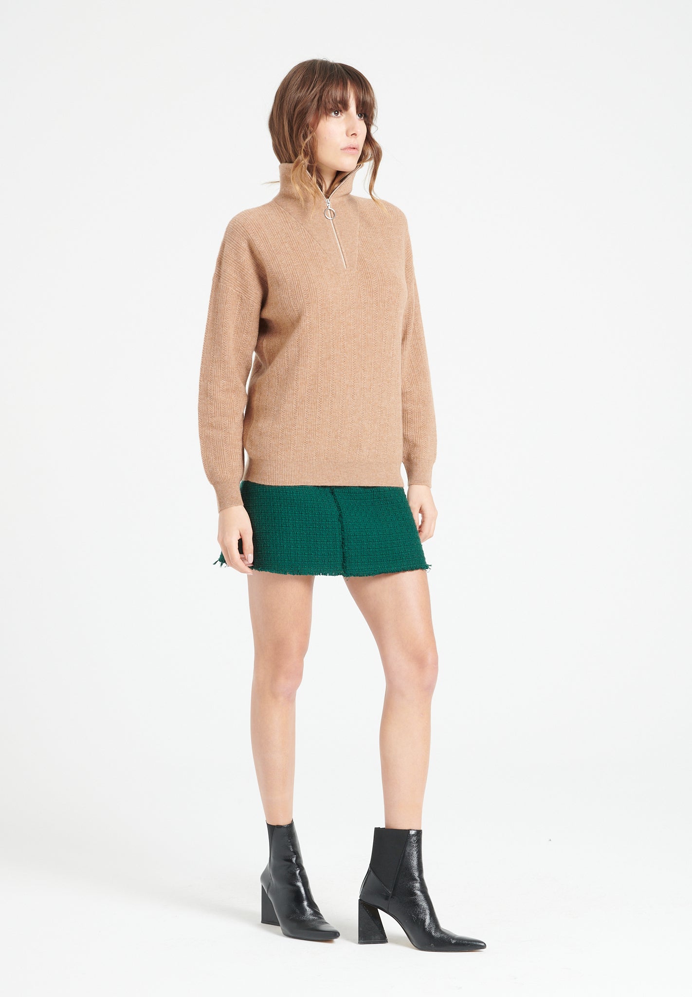 Pure Cashmere Rib Knit Funnel Neck Sweater w/Zip (Lilly 28)