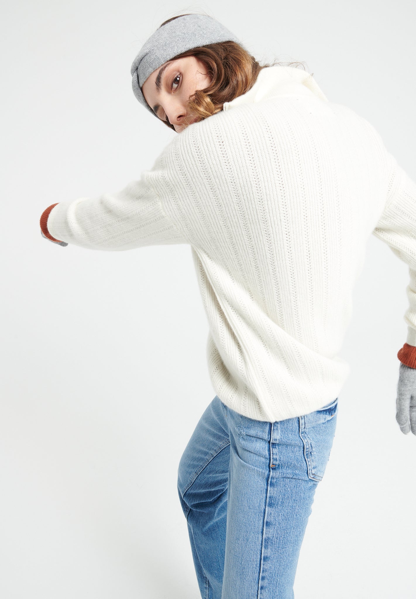 Pure Cashmere Rib Knit Funnel Neck Sweater w/Zip (Lilly 28)