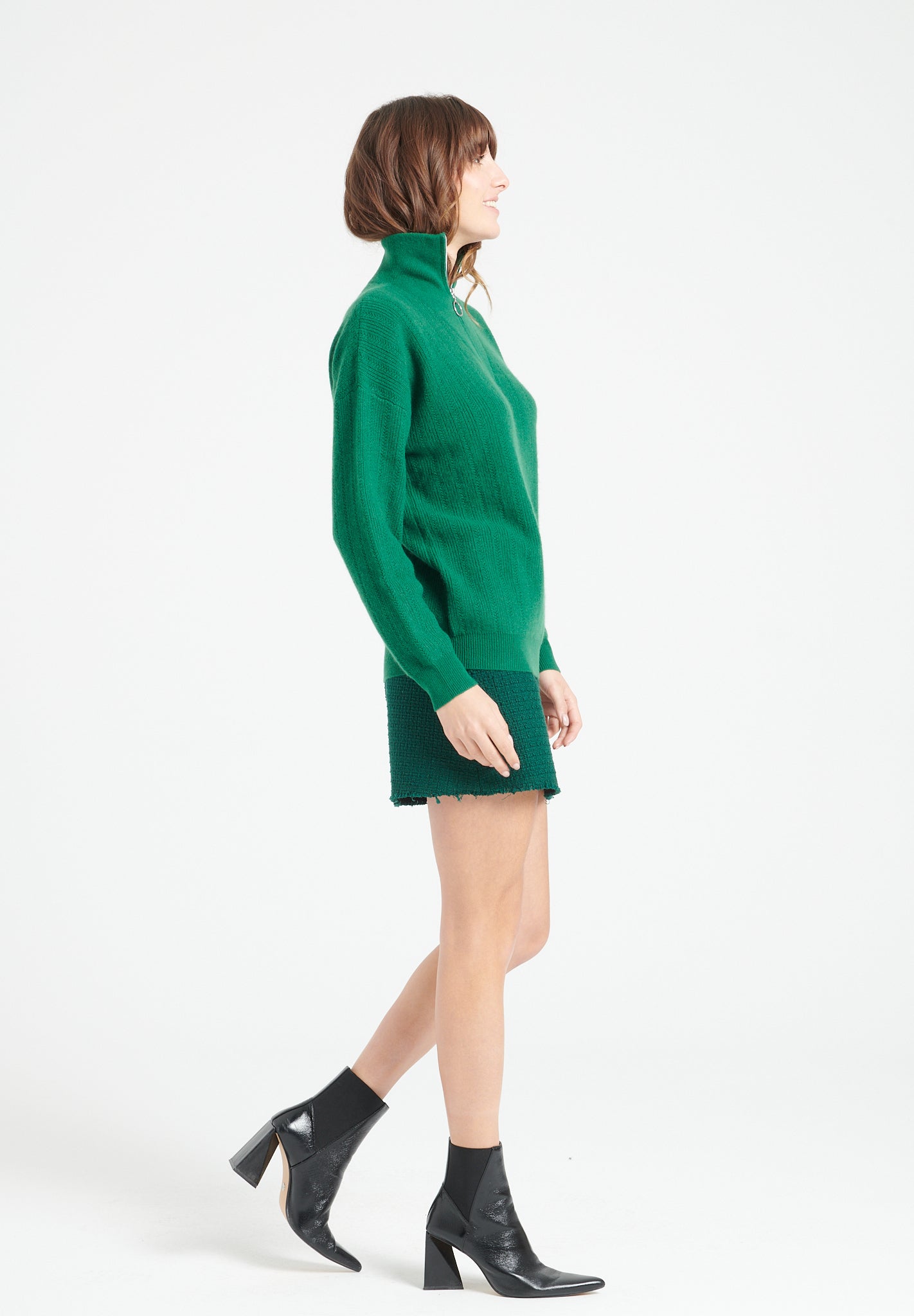 Pure Cashmere Rib Knit Funnel Neck Sweater w/Zip (Lilly 28)