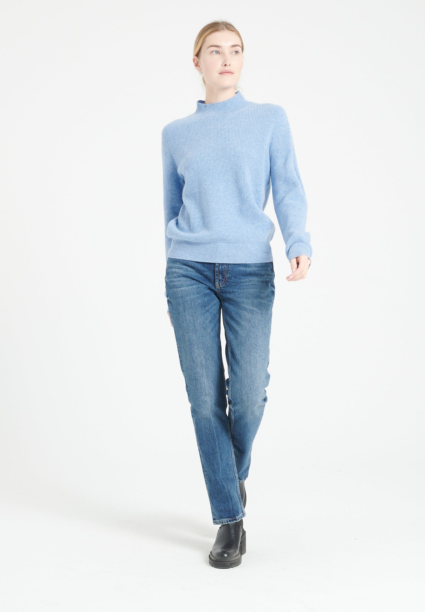 Pure Cashmere Rib Knit High Neck Sweater (Mia 1)