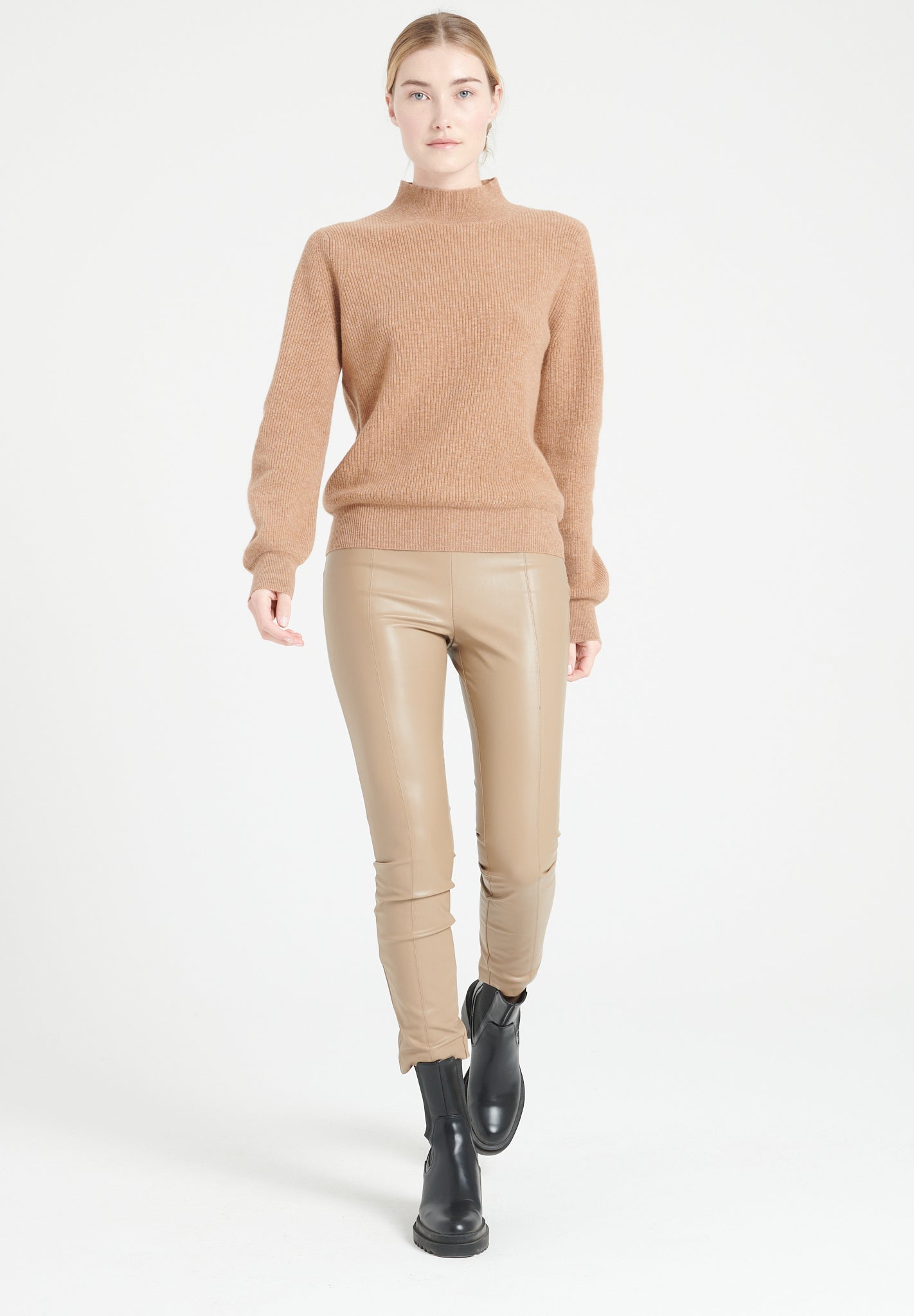 Pure Cashmere Rib Knit High Neck Sweater (Mia 1)