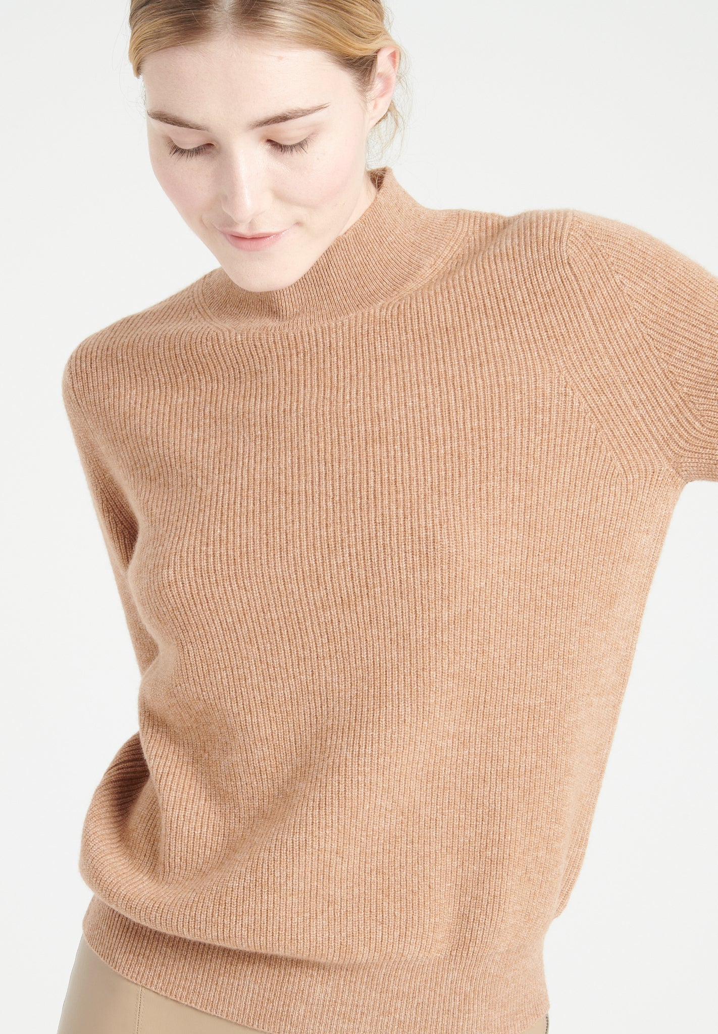 Pure Cashmere Rib Knit High Neck Sweater (Mia 1)