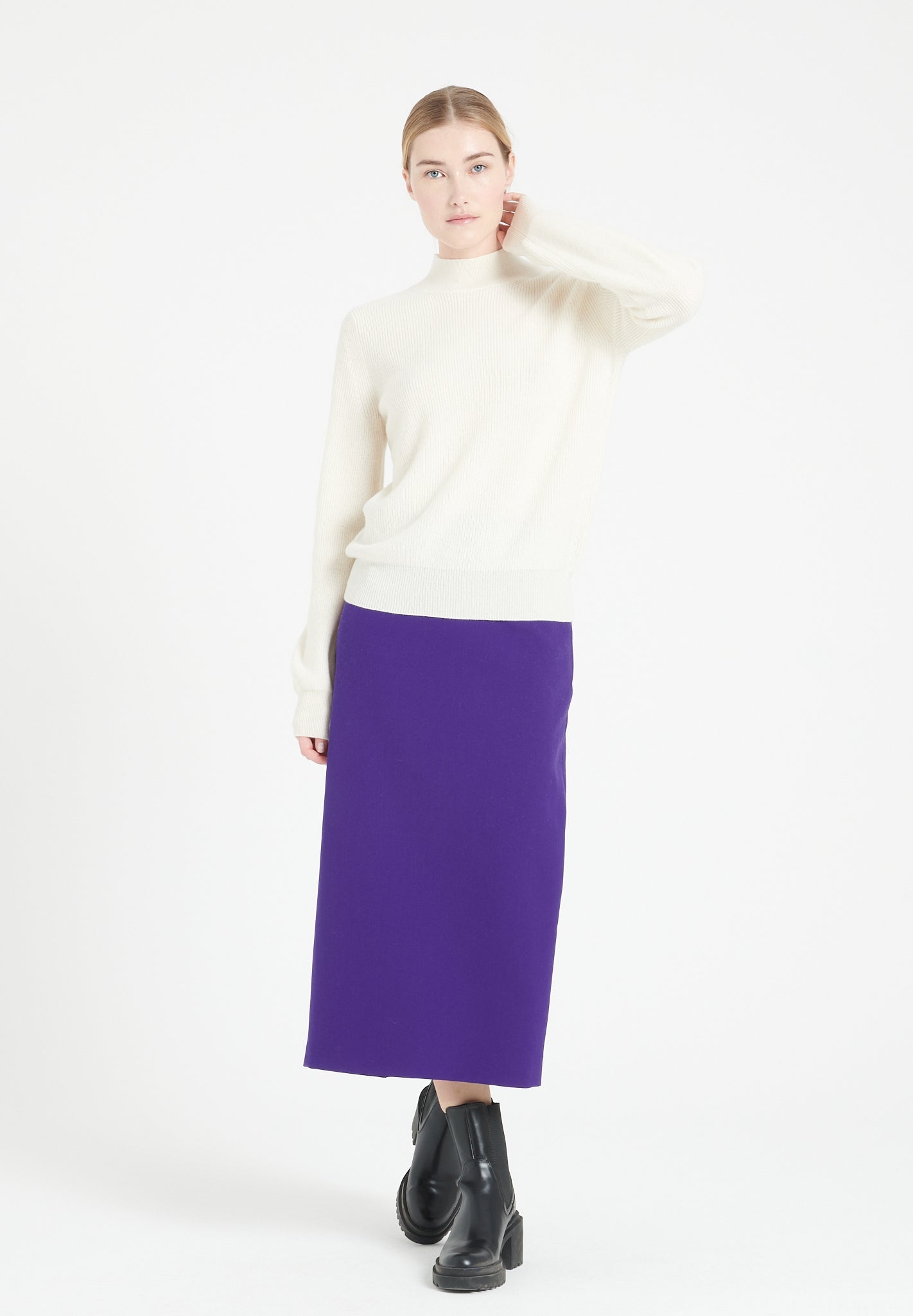 Pure Cashmere Rib Knit High Neck Sweater (Mia 1)