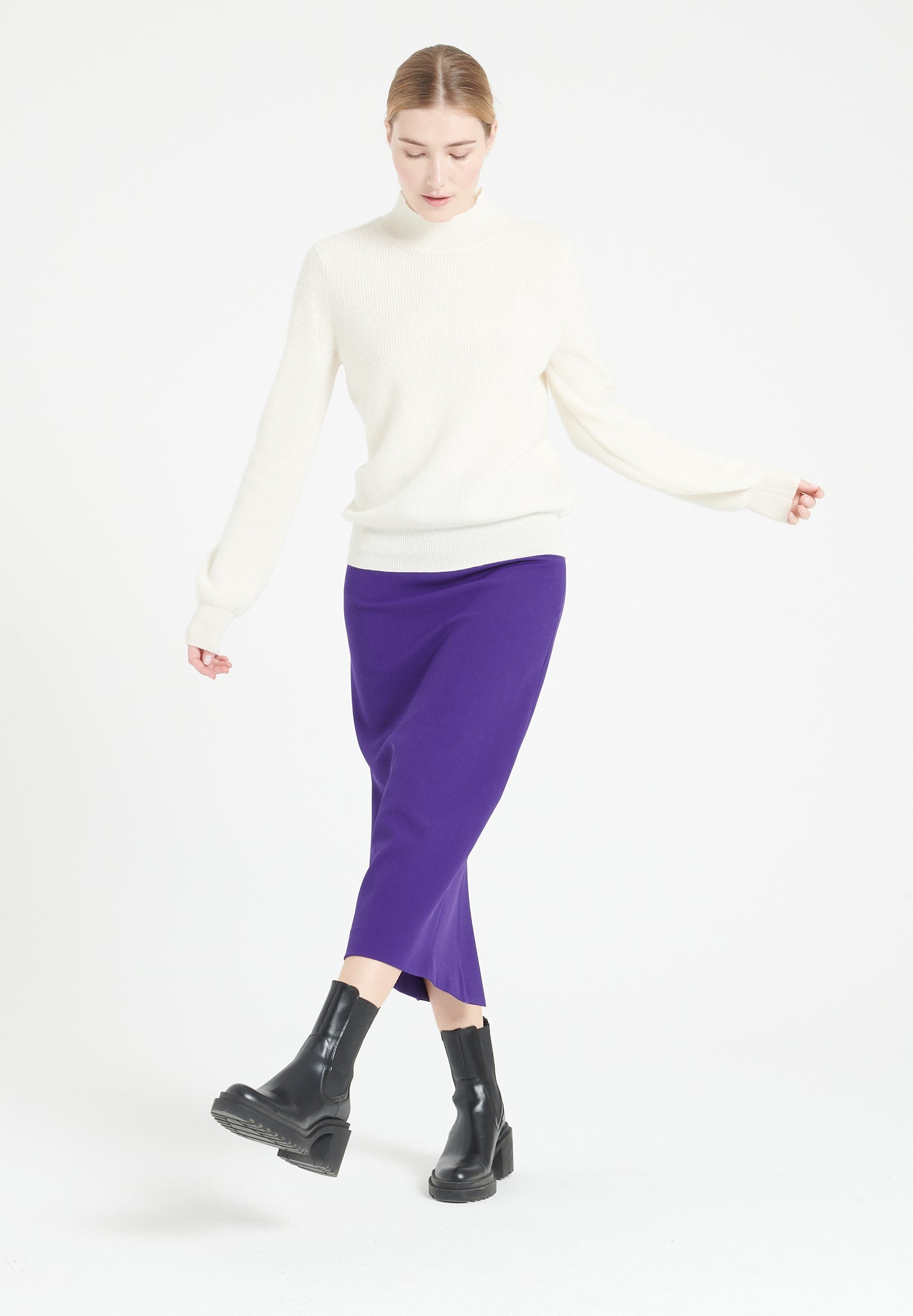 Pure Cashmere Rib Knit High Neck Sweater (Mia 1)