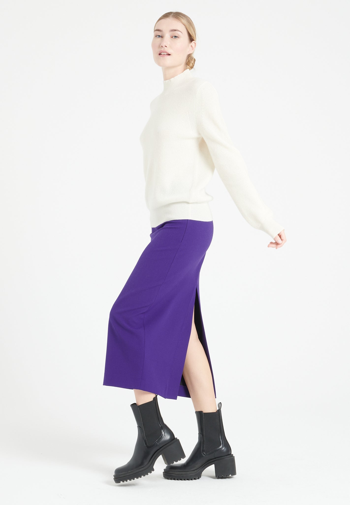 Pure Cashmere Rib Knit High Neck Sweater (Mia 1)