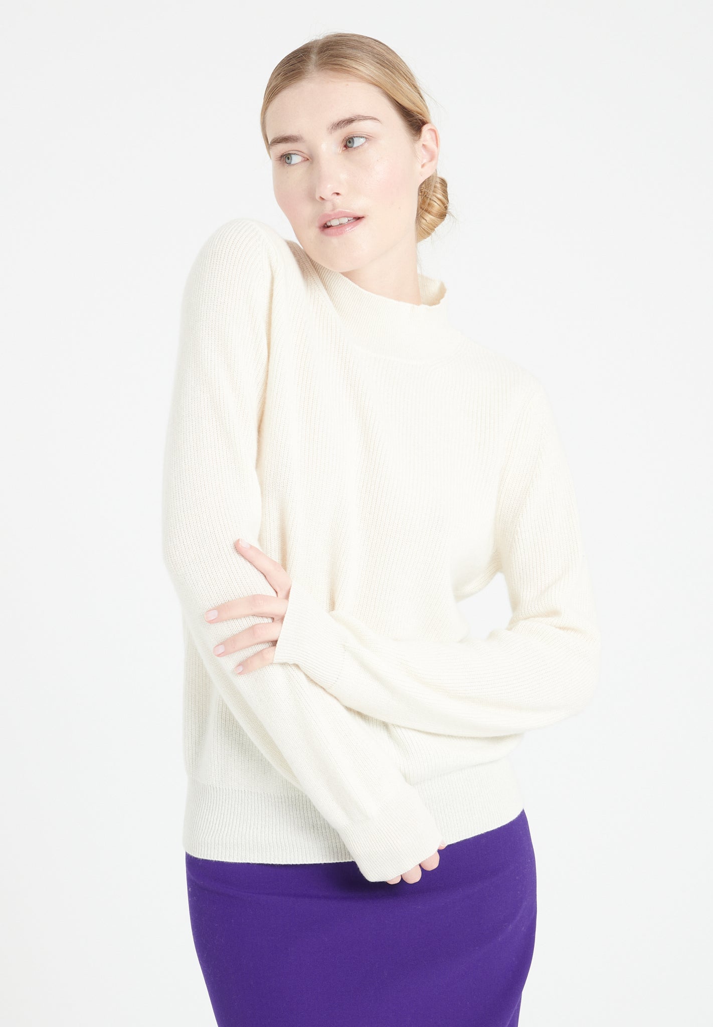 Pure Cashmere Rib Knit High Neck Sweater (Mia 1)