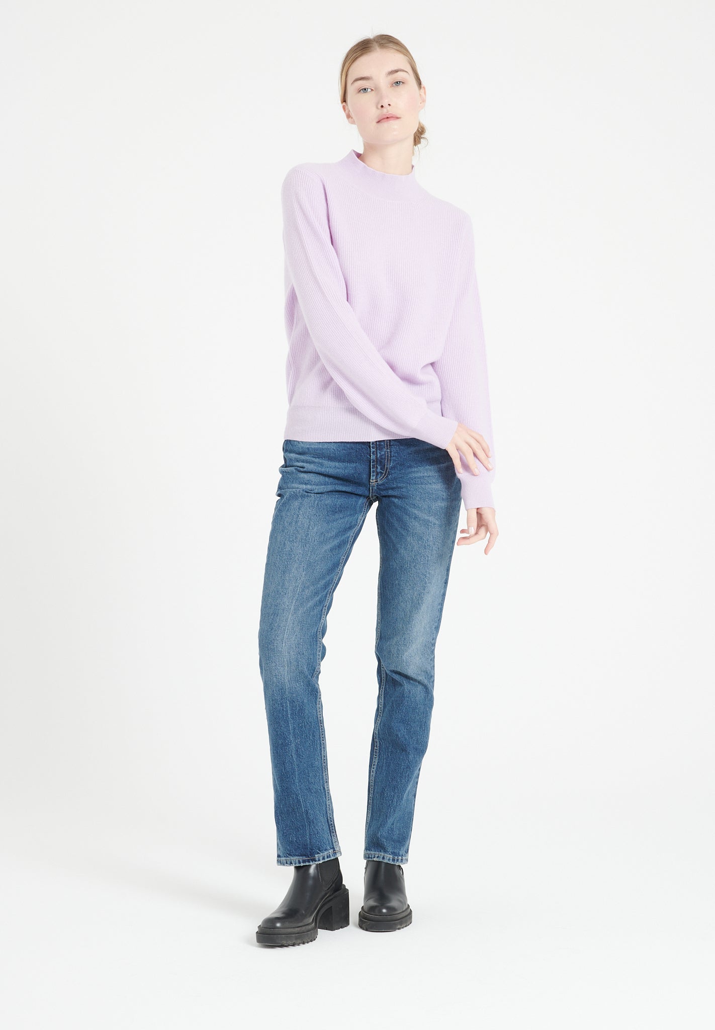 Pure Cashmere Rib Knit High Neck Sweater (Mia 1)