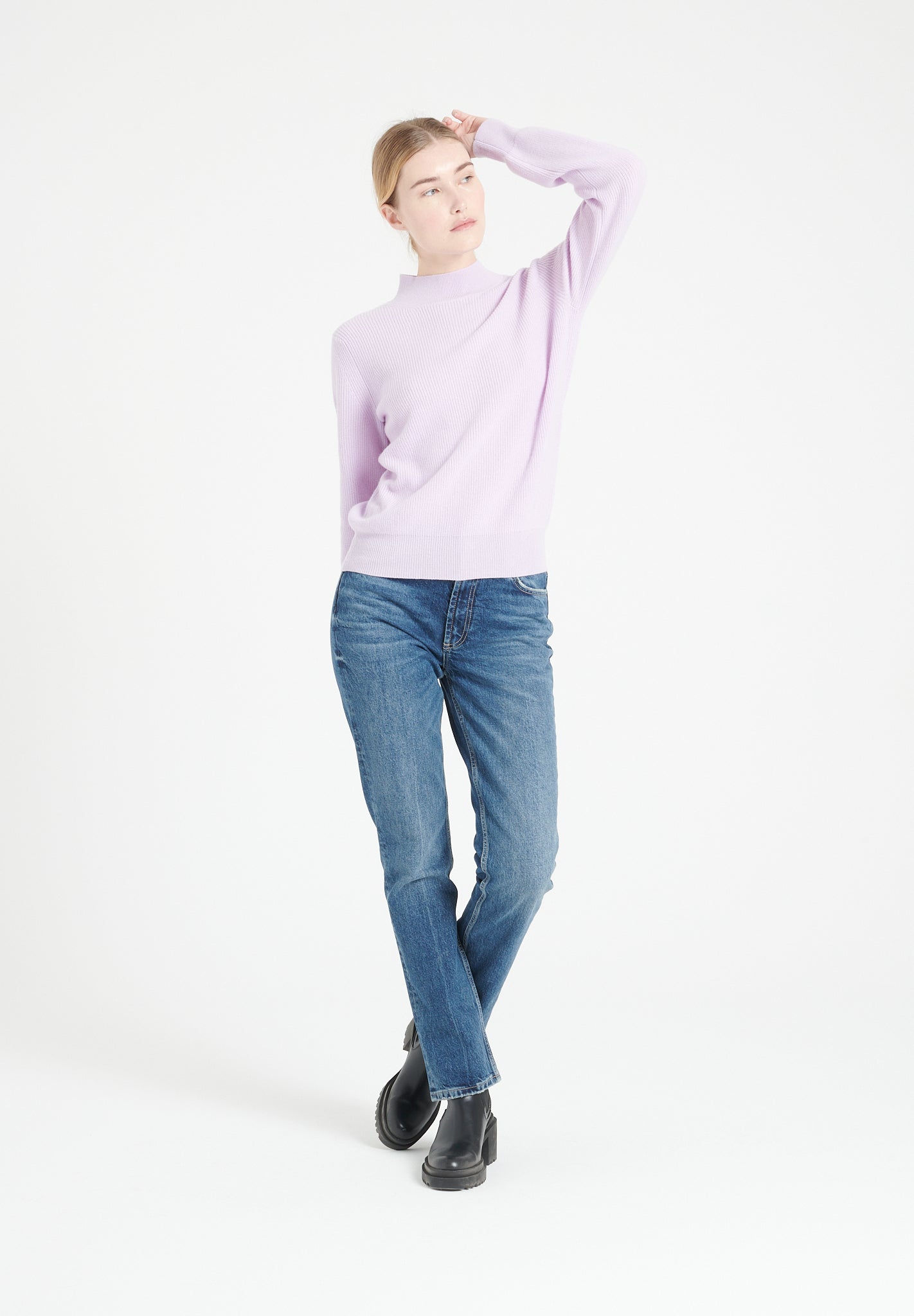Pure Cashmere Rib Knit High Neck Sweater (Mia 1)