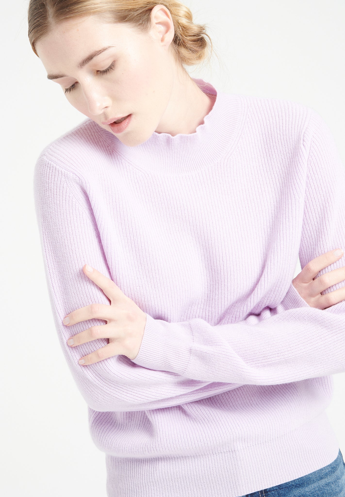 Pure Cashmere Rib Knit High Neck Sweater (Mia 1)