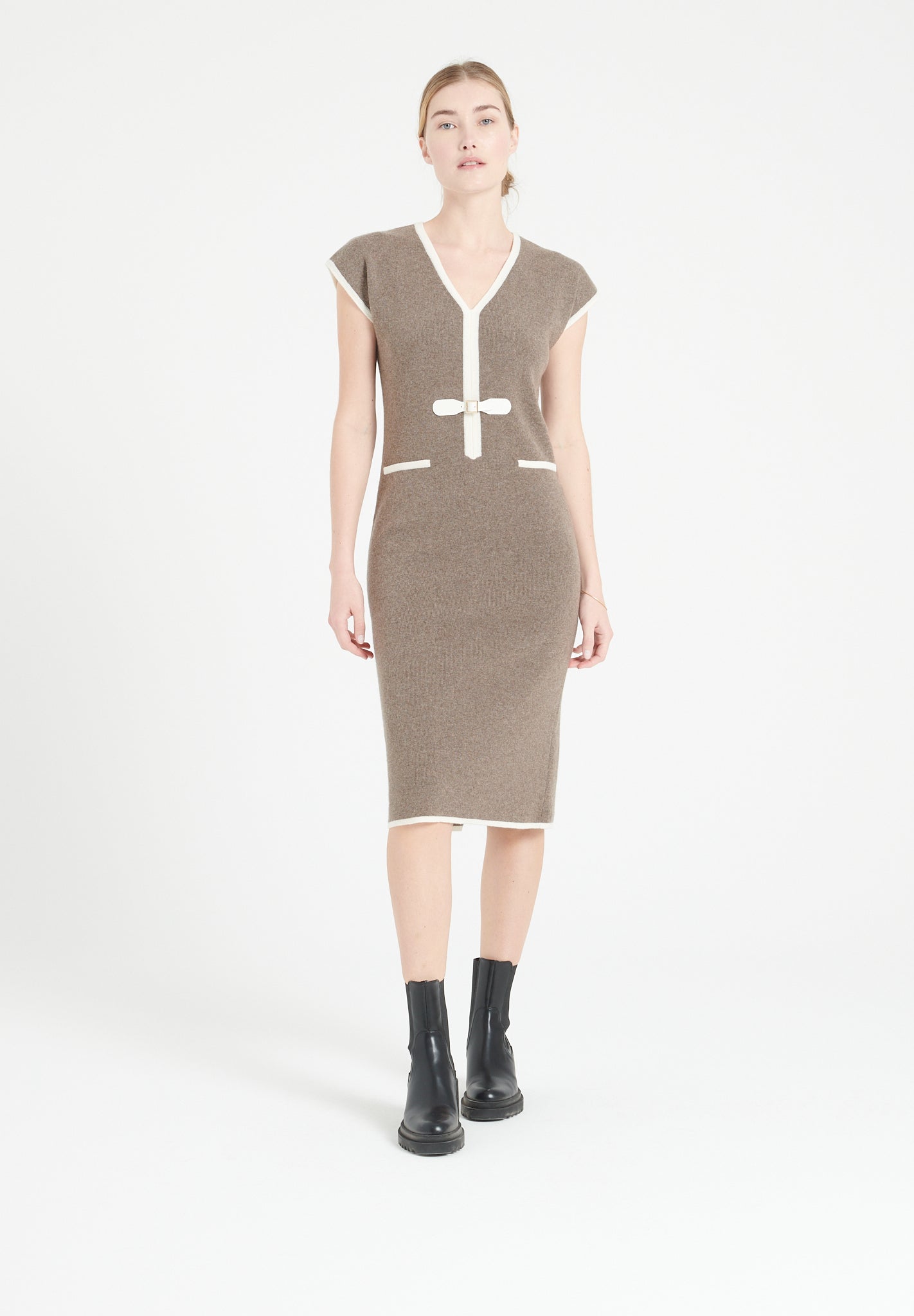 Pure Cashmere Milano Knit V-Neck Midi Dress (Mia 2)