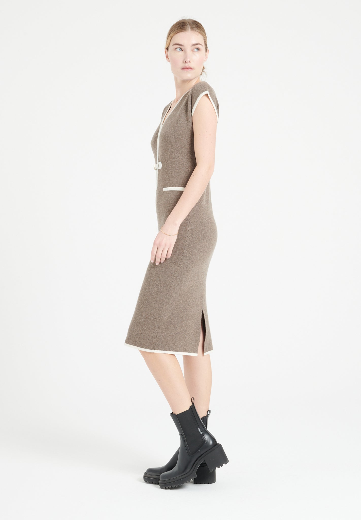 Pure Cashmere Milano Knit V-Neck Midi Dress (Mia 2)