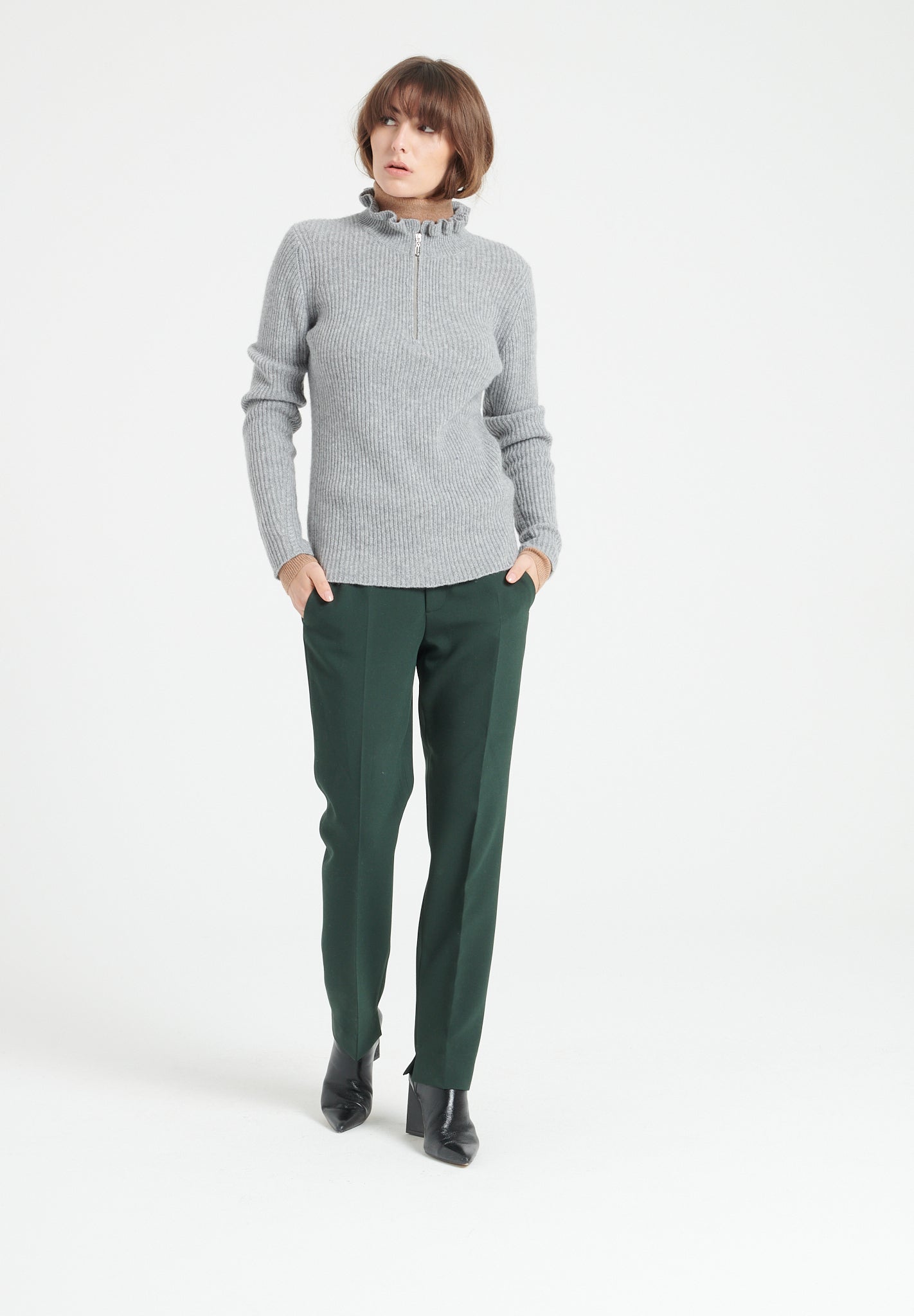 Pure Cashmere 2 ply Zip Neck Ribbed Sweater (Mia 4)