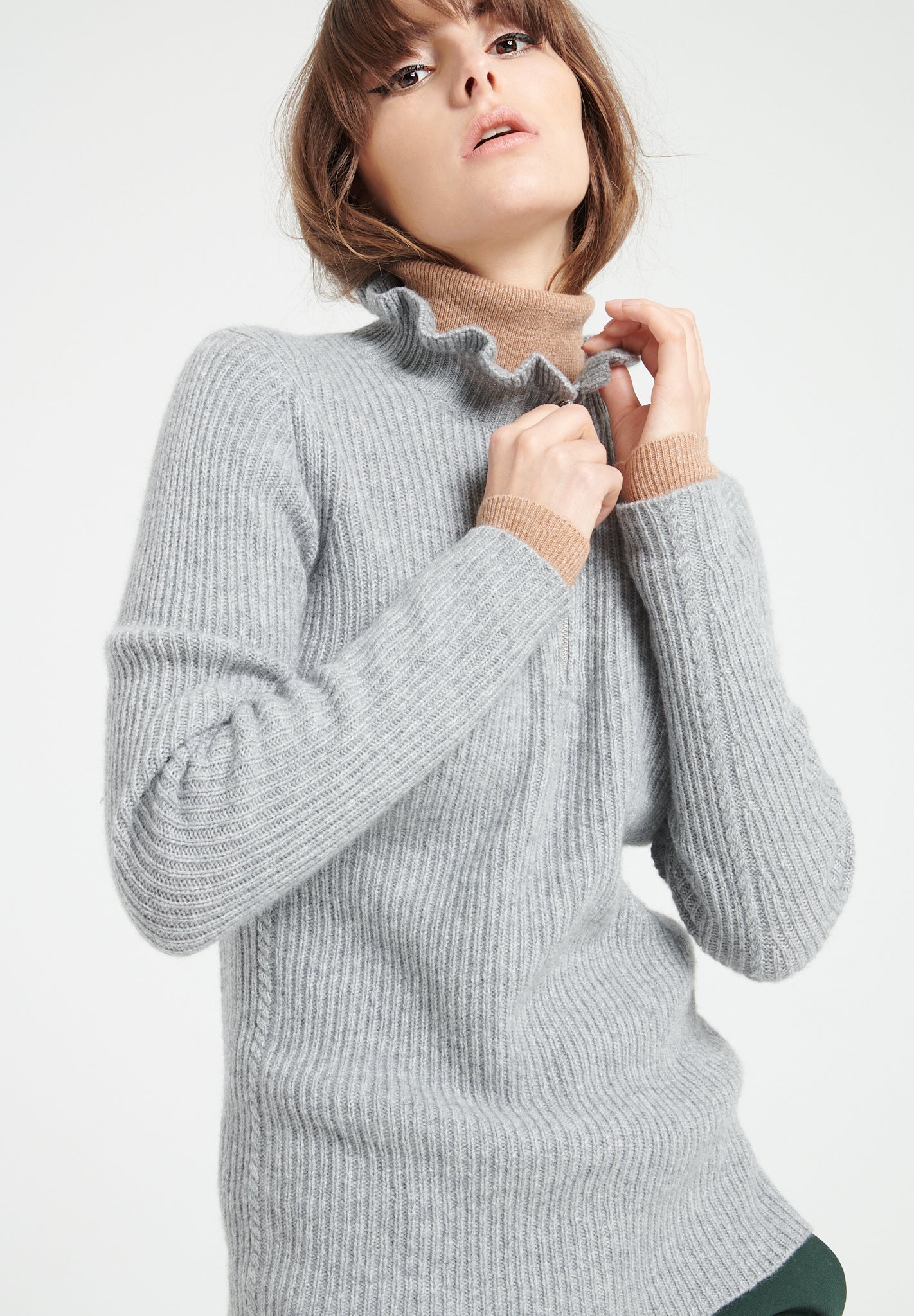 Pure Cashmere 2 ply Zip Neck Ribbed Sweater (Mia 4)