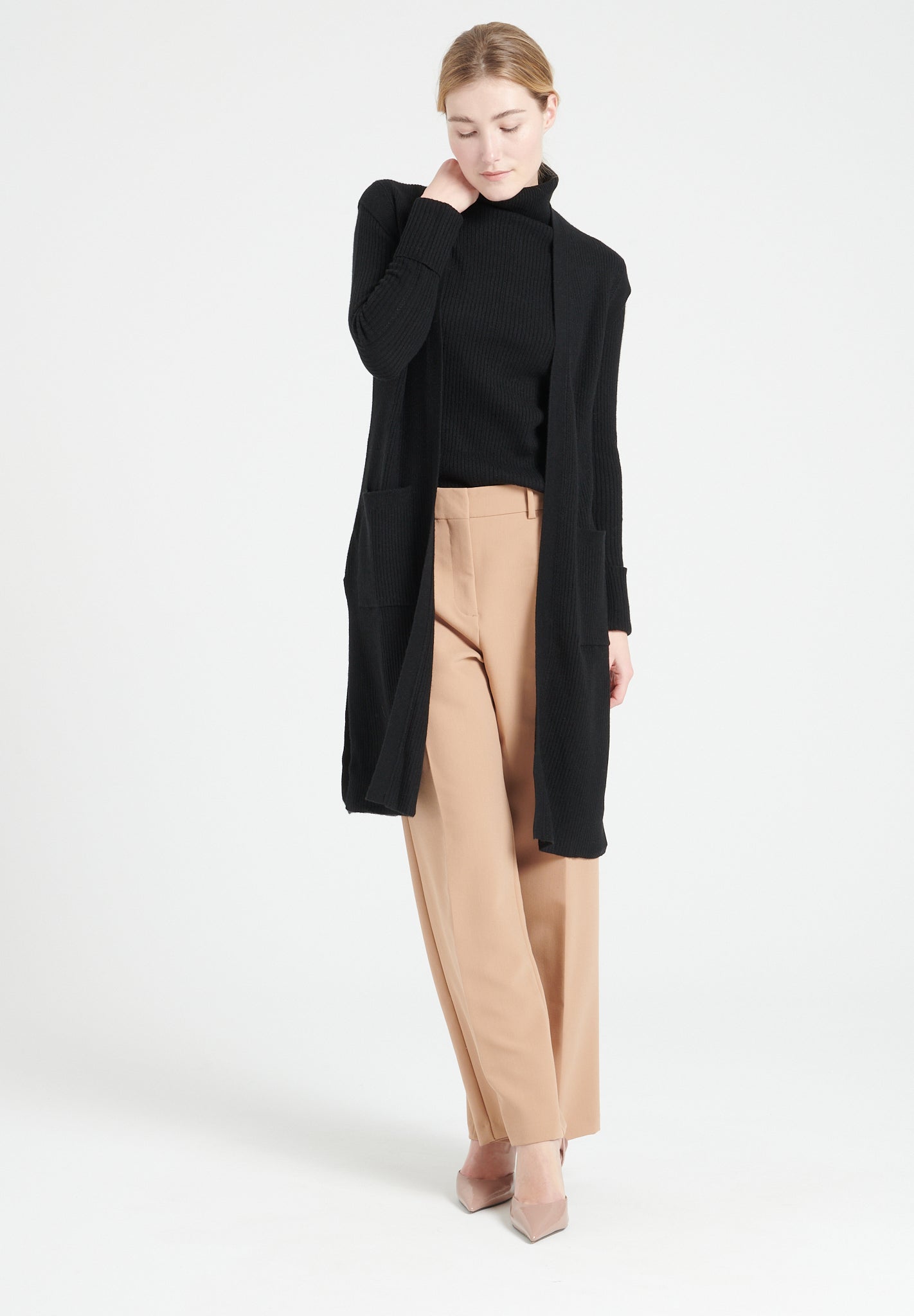 Pure Cashmere Long Sleeveless Ribbed Cardigan (Mia 6)