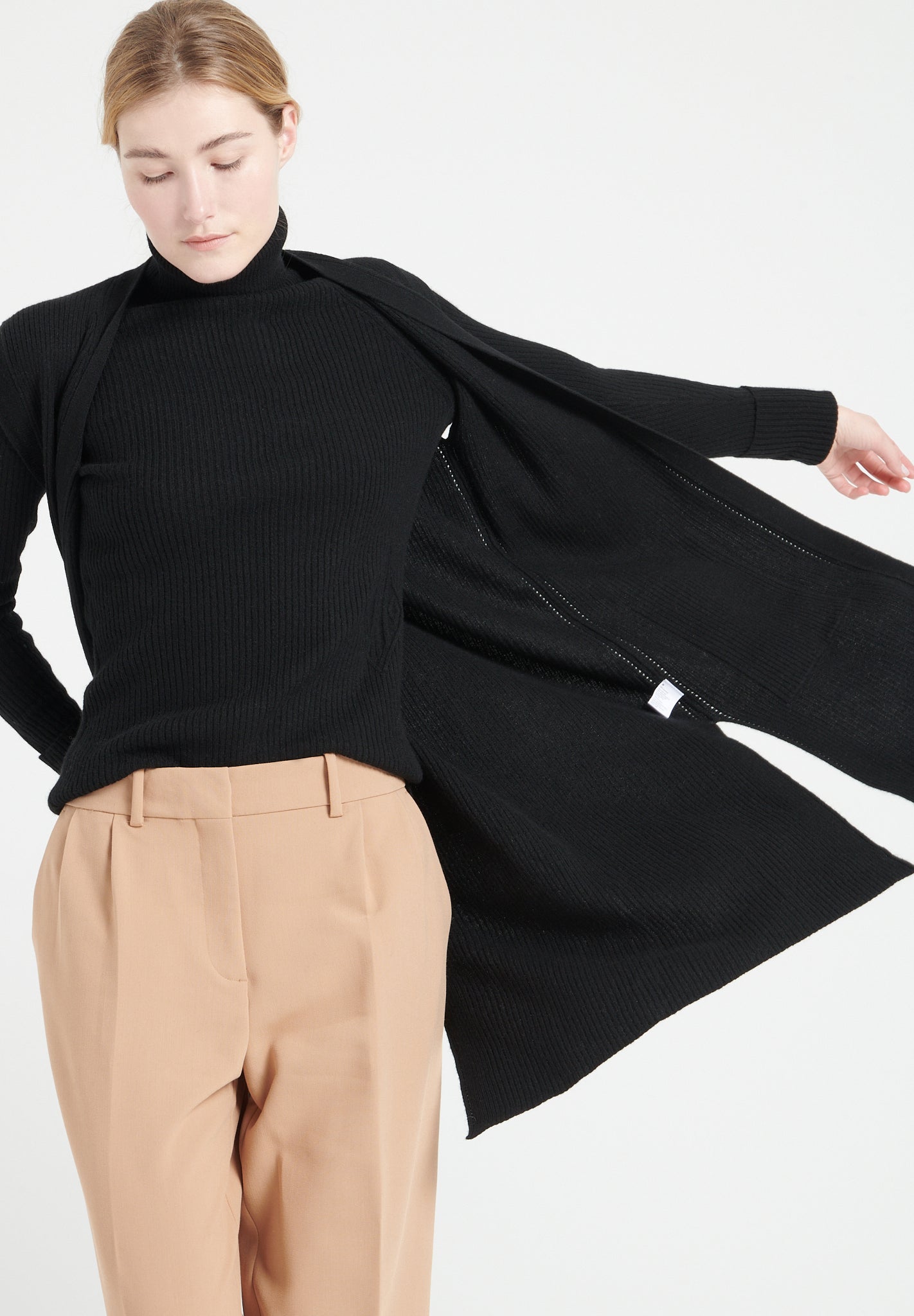 Pure Cashmere Long Sleeveless Ribbed Cardigan (Mia 6)