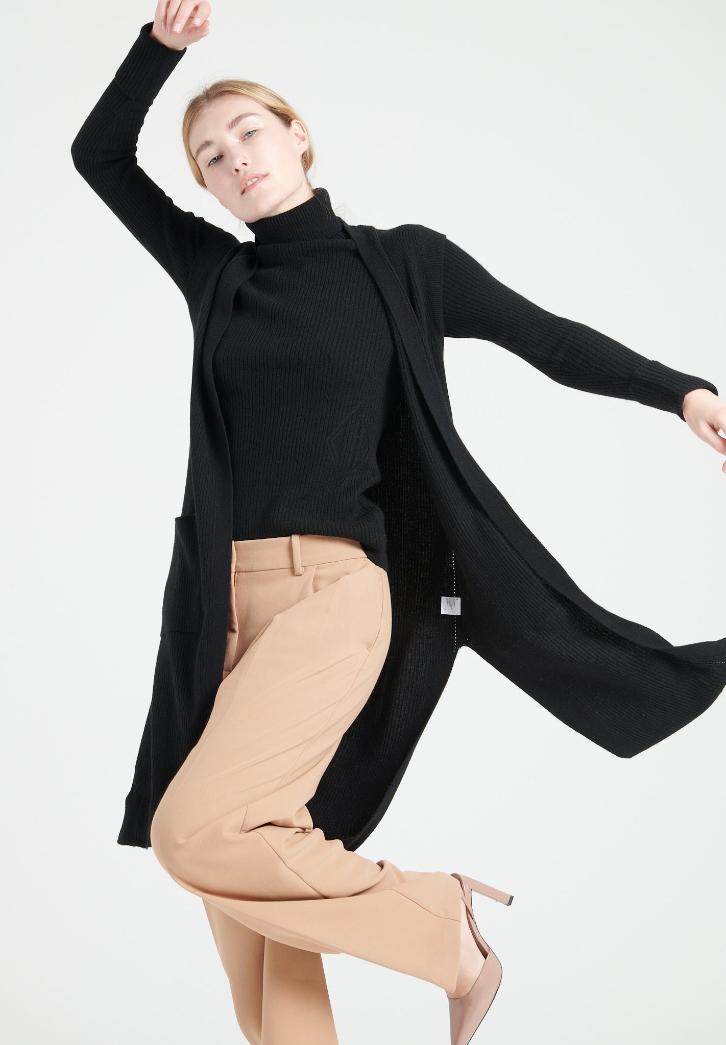 Pure Cashmere Long Sleeveless Ribbed Cardigan (Mia 6)