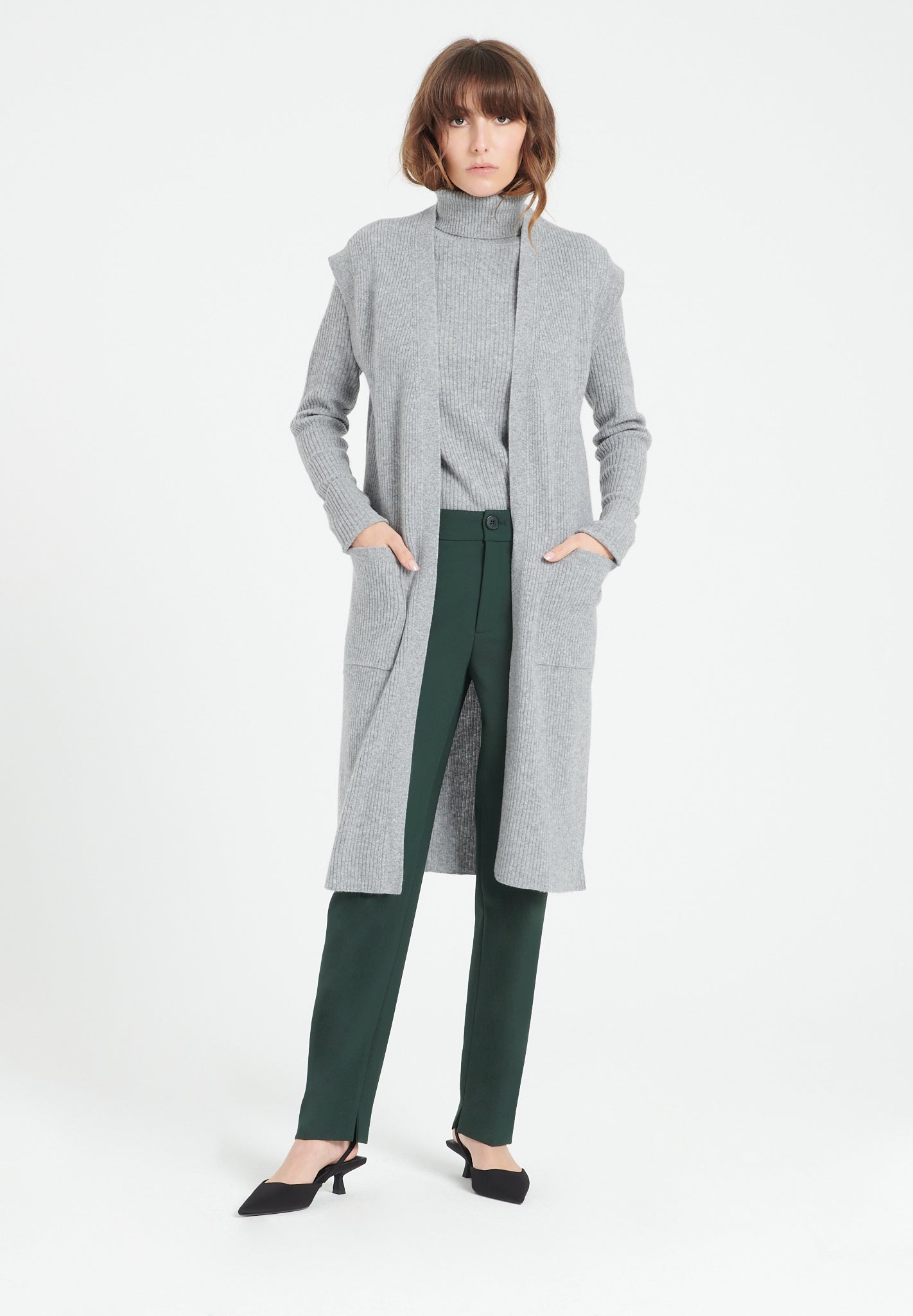 Pure Cashmere Long Sleeveless Ribbed Cardigan (Mia 6)
