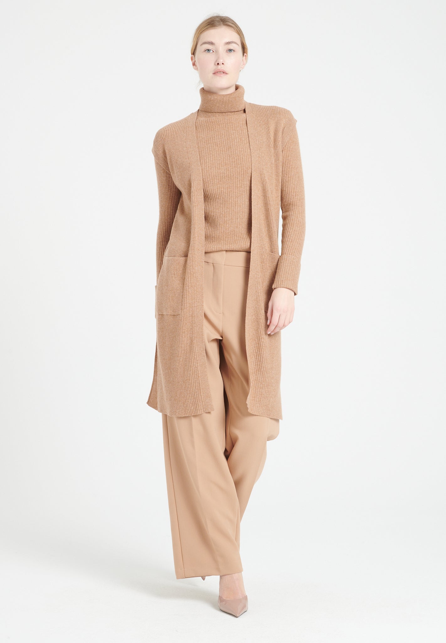 Pure Cashmere Long Sleeveless Ribbed Cardigan (Mia 6)