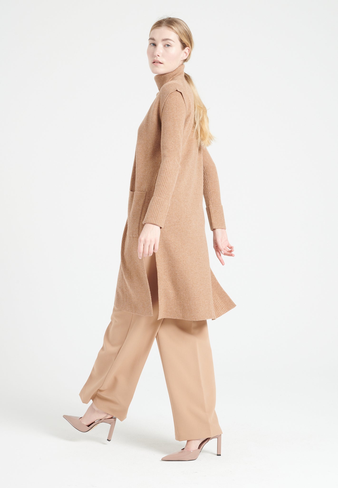 Pure Cashmere Long Sleeveless Ribbed Cardigan (Mia 6)