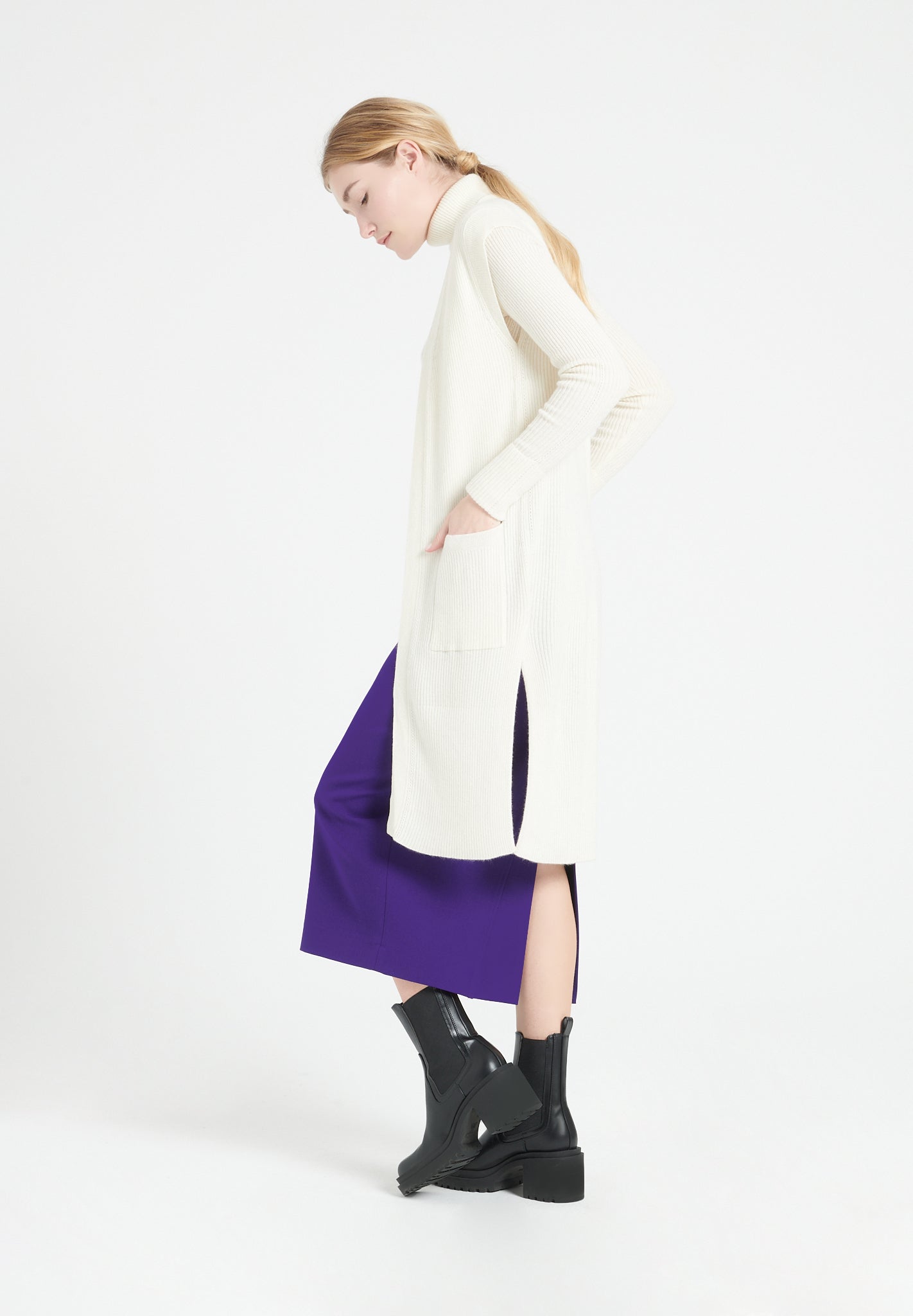 Pure Cashmere Long Sleeveless Ribbed Cardigan (Mia 6)