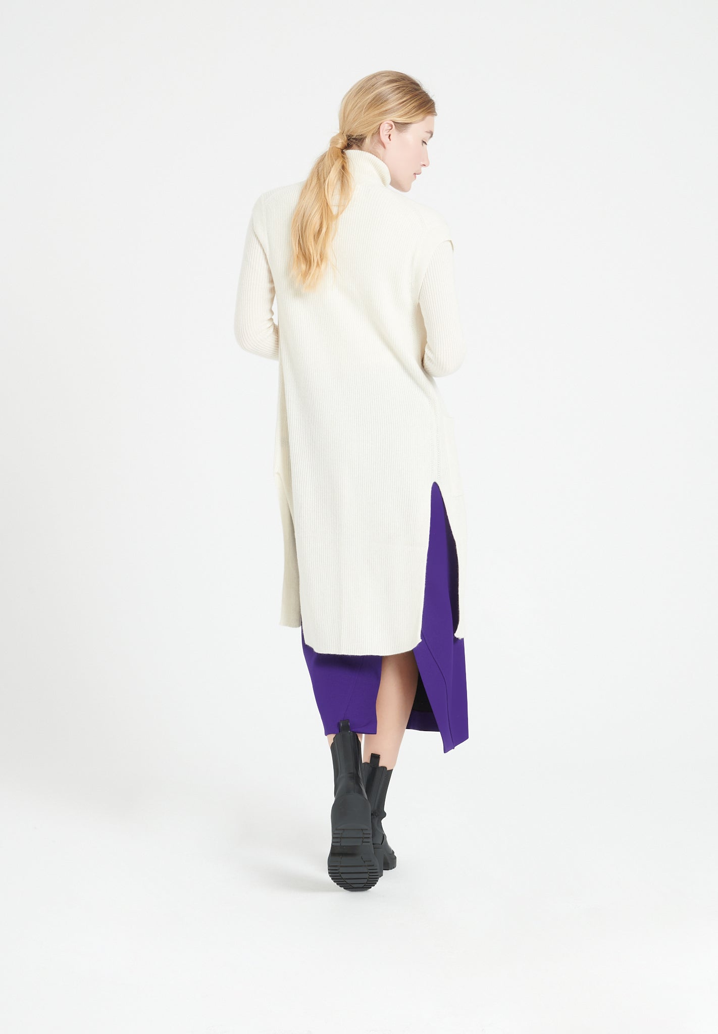 Pure Cashmere Long Sleeveless Ribbed Cardigan (Mia 6)