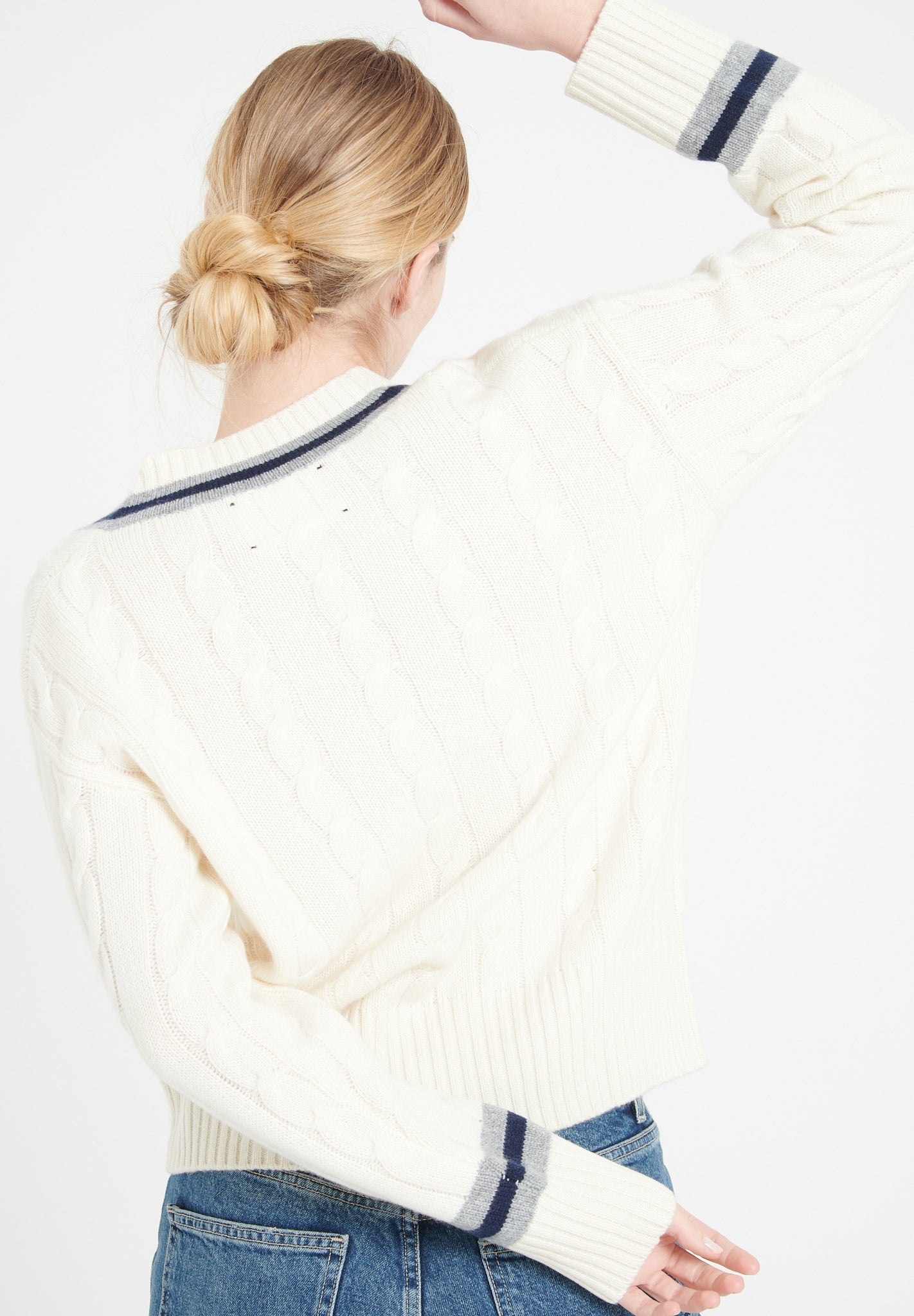 Pure Cashmere 6 ply Cable Knit V-Neck Sweater (Mia 10)