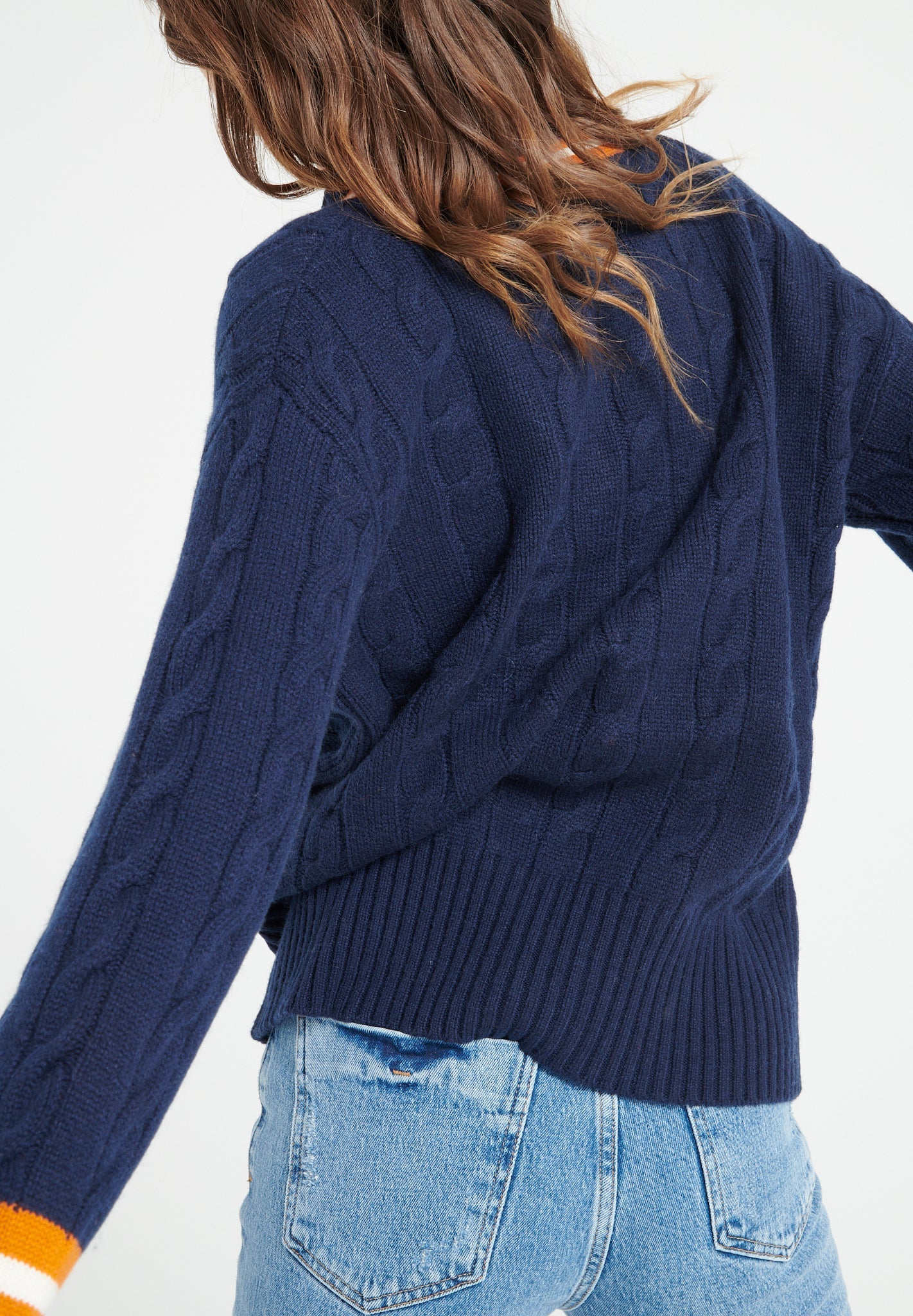 Pure Cashmere 6 ply Cable Knit V-Neck Sweater (Mia 10)
