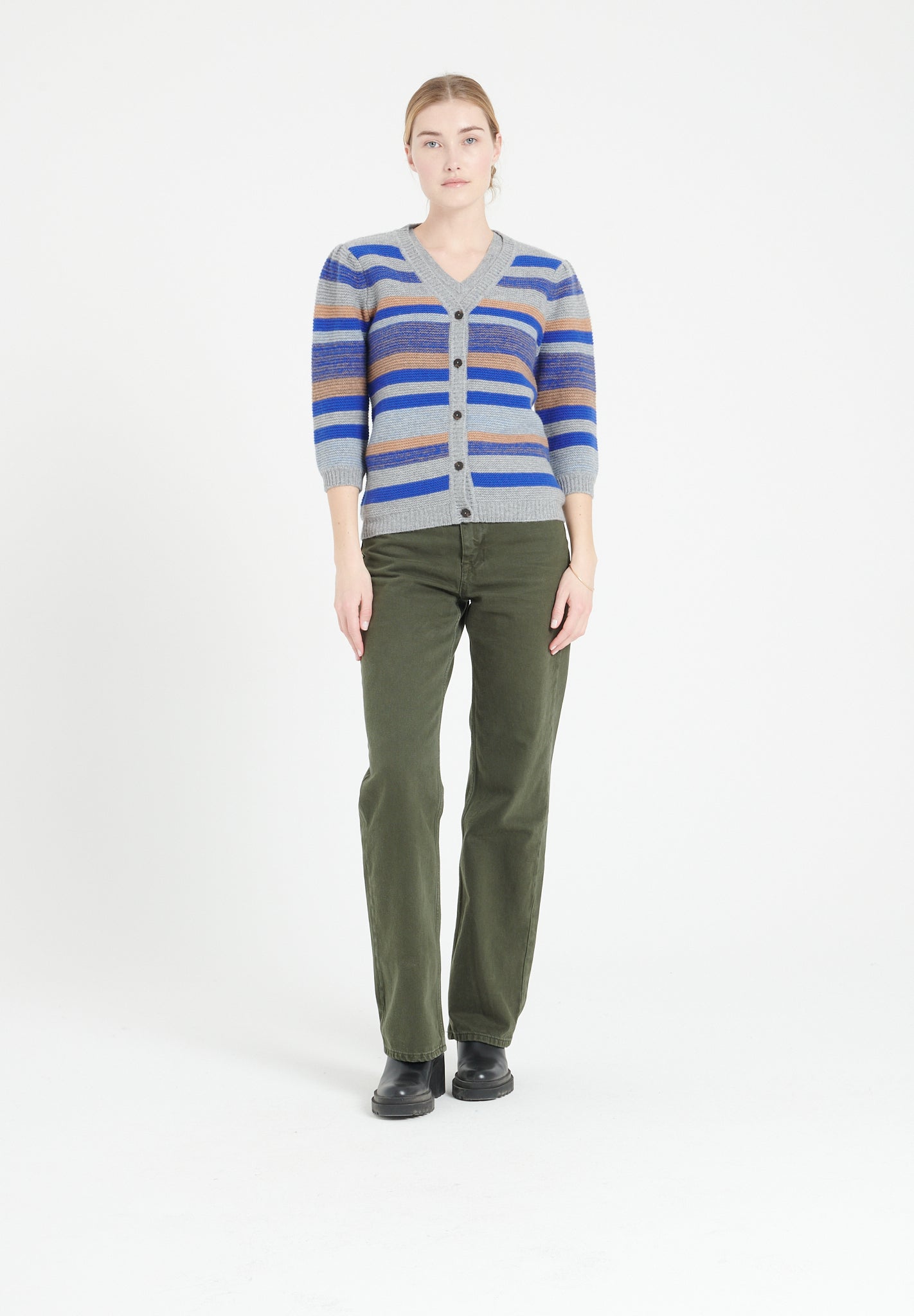 Pure Cashmere 6 ply V-Neck Cardigan w/Puffed Sleeves (Mia 11)