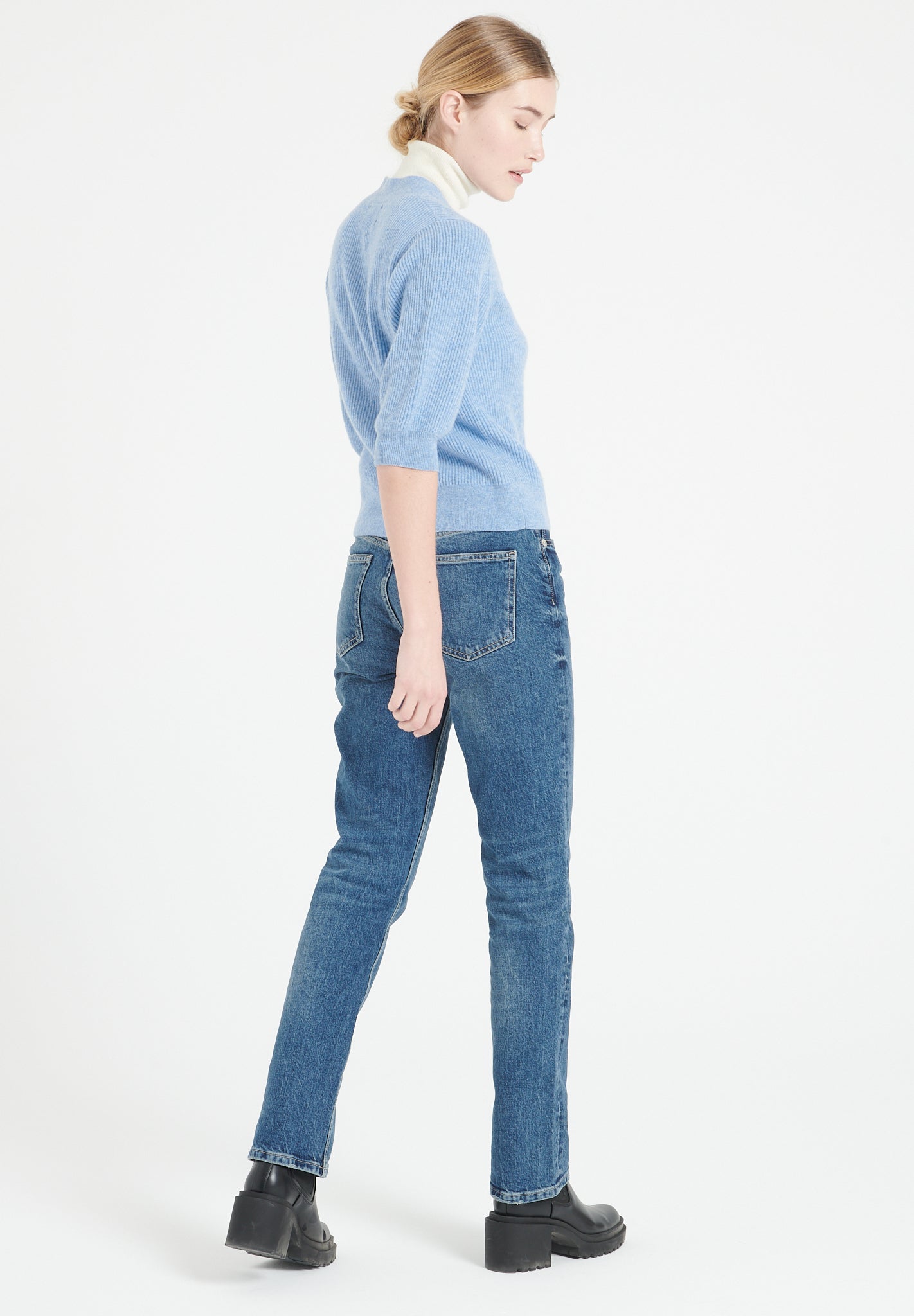 Pure Cashmere 2 ply Short Sleeve V-Neck Cardigan w/Ribbed Stitching (Mia 13)
