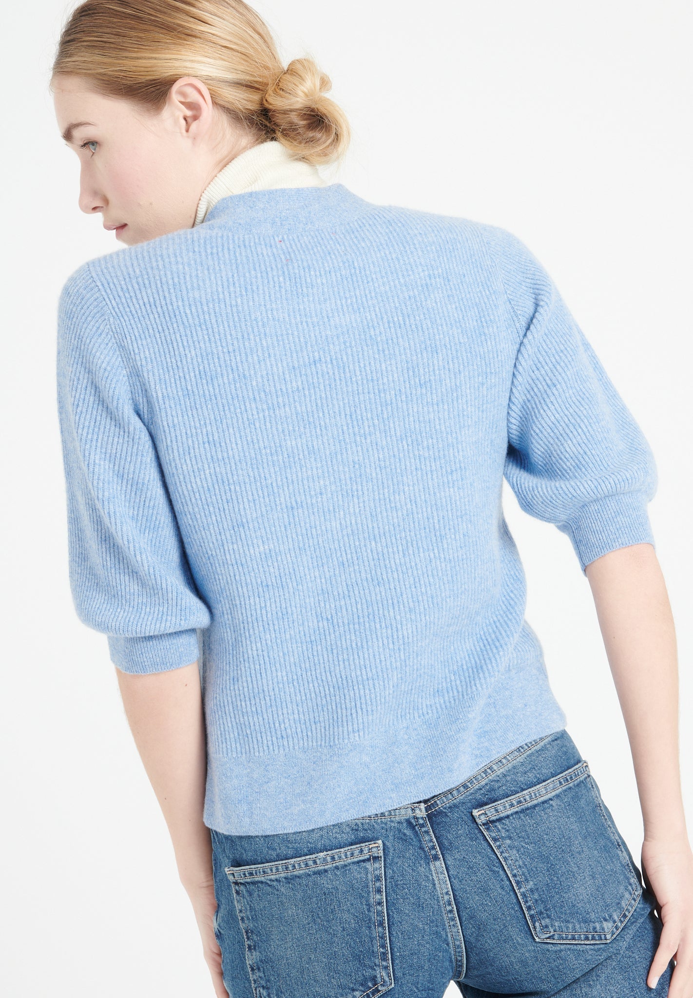 Pure Cashmere 2 ply Short Sleeve V-Neck Cardigan w/Ribbed Stitching (Mia 13)