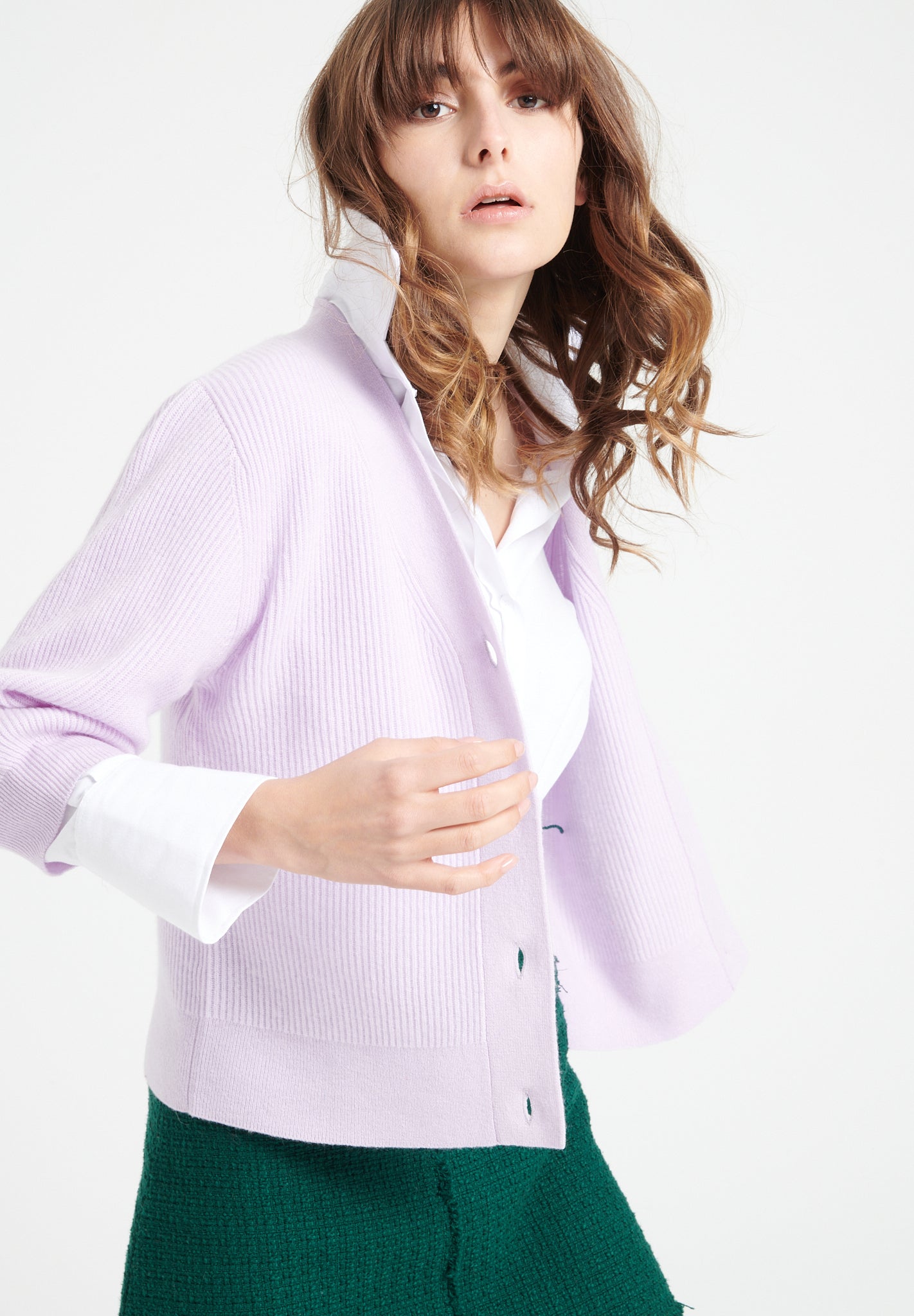 Pure Cashmere 2 ply Short Sleeve V-Neck Cardigan w/Ribbed Stitching (Mia 13)