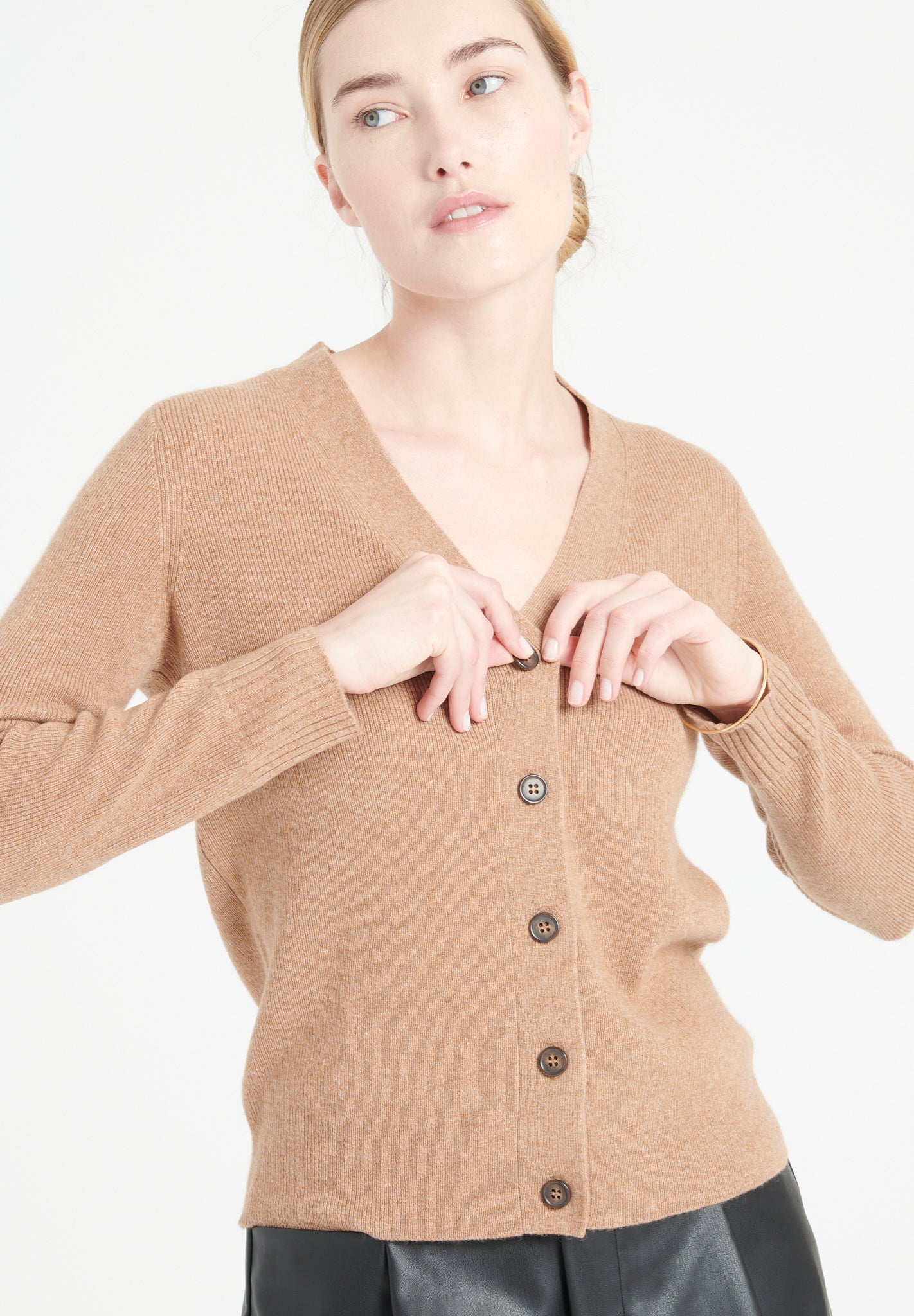 Pure Cashmere Ribbed V-Neck Cardigan (Mia 14)