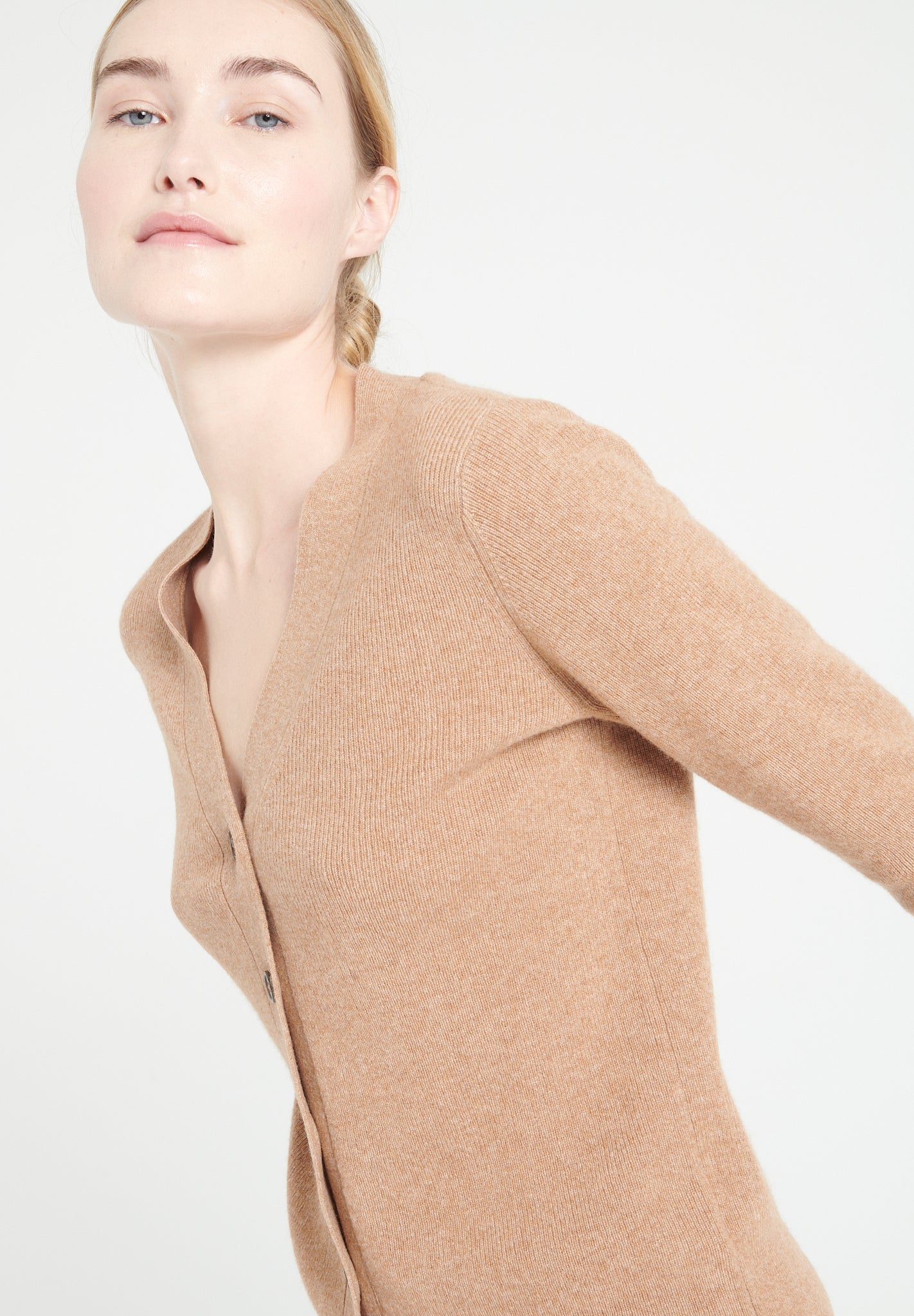 Pure Cashmere Ribbed V-Neck Cardigan (Mia 14)