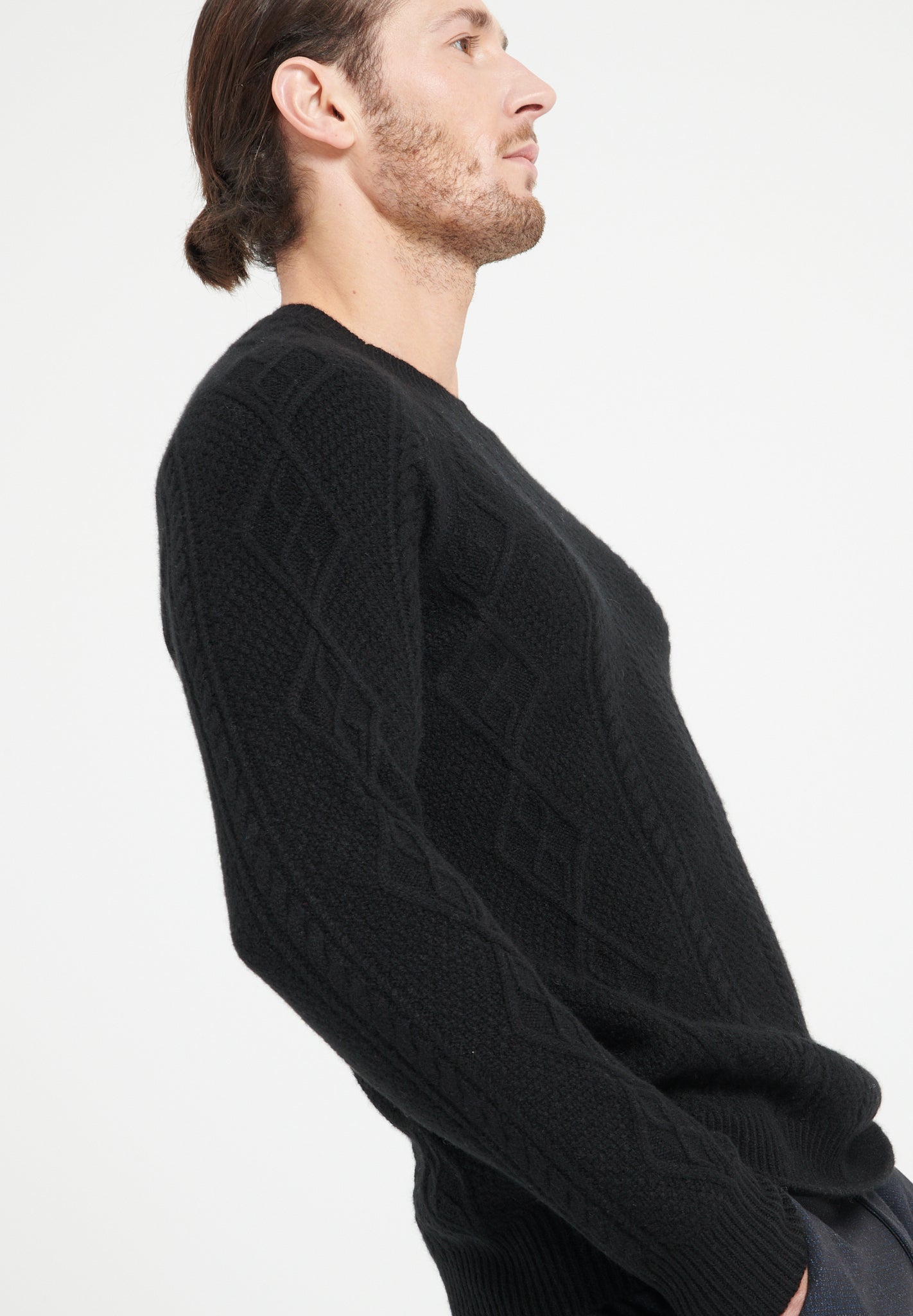 Pure Cashmere 6 ply Round Neck Sweater w/Cable Knit (Zach 1)