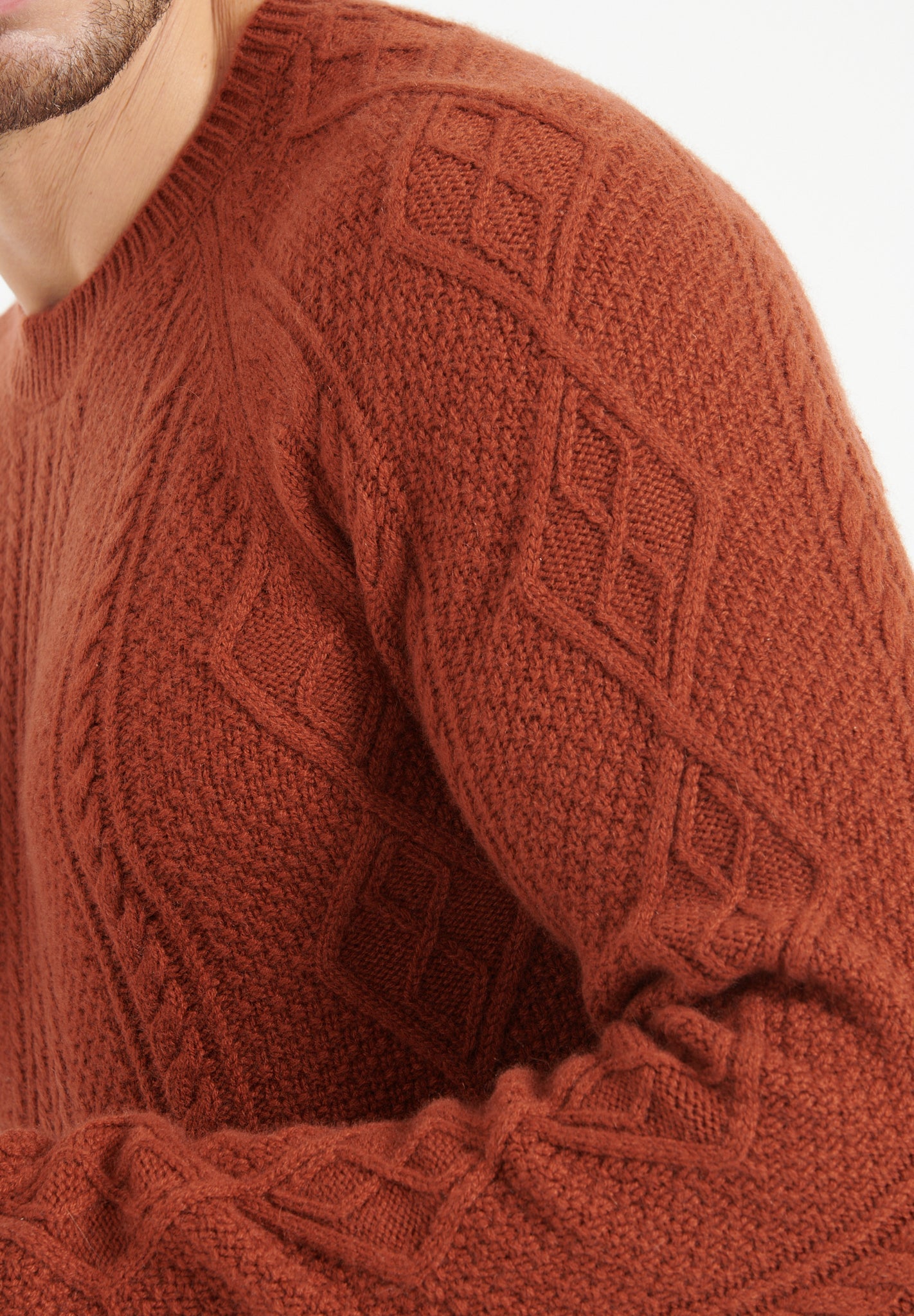 Pure Cashmere 6 ply Round Neck Sweater w/Cable Knit (Zach 1)