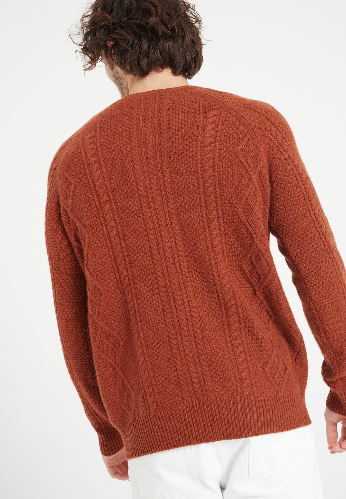 Pure Cashmere 6 ply Round Neck Sweater w/Cable Knit (Zach 1)