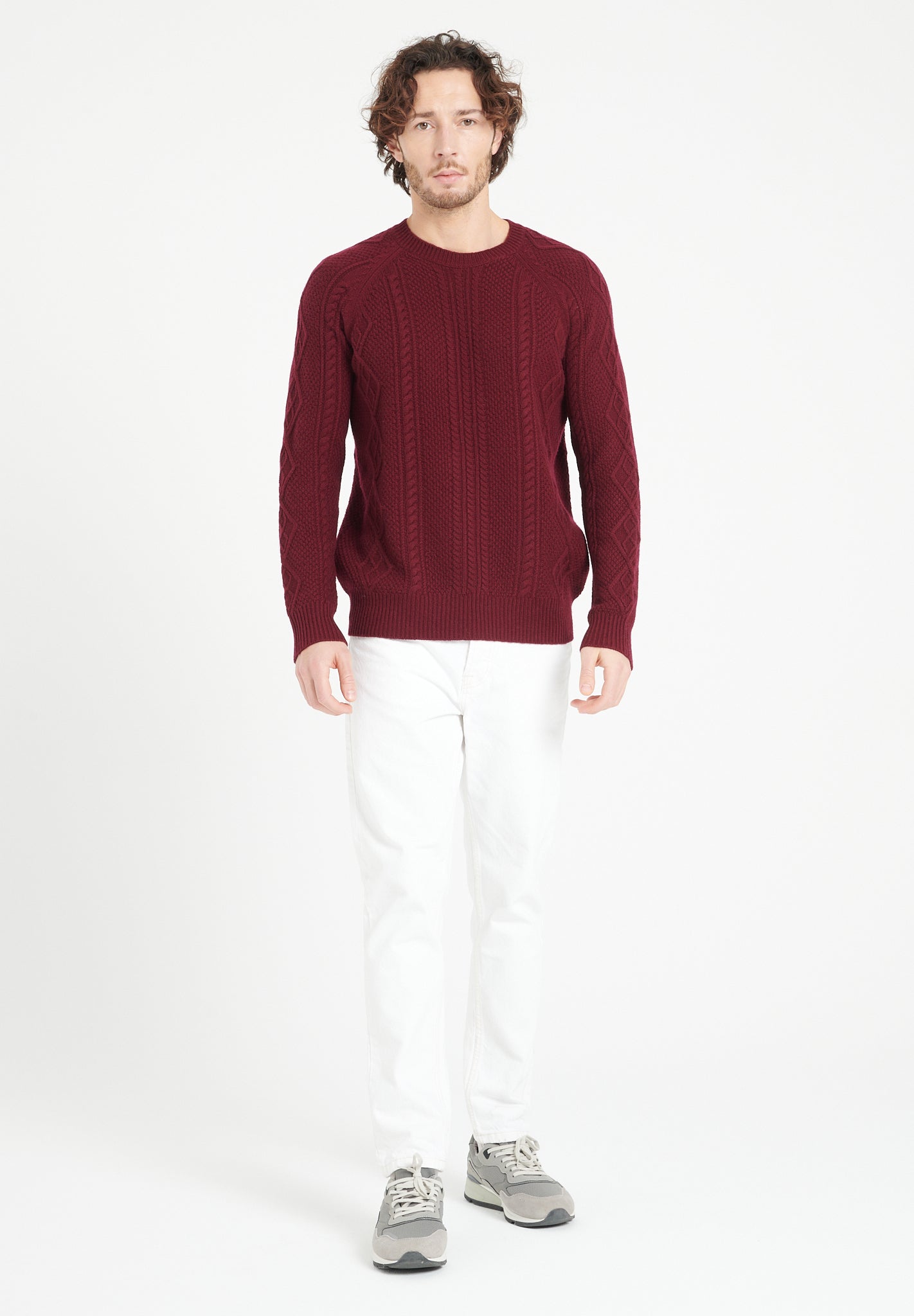 Pure Cashmere 6 ply Round Neck Sweater w/Cable Knit (Zach 1)