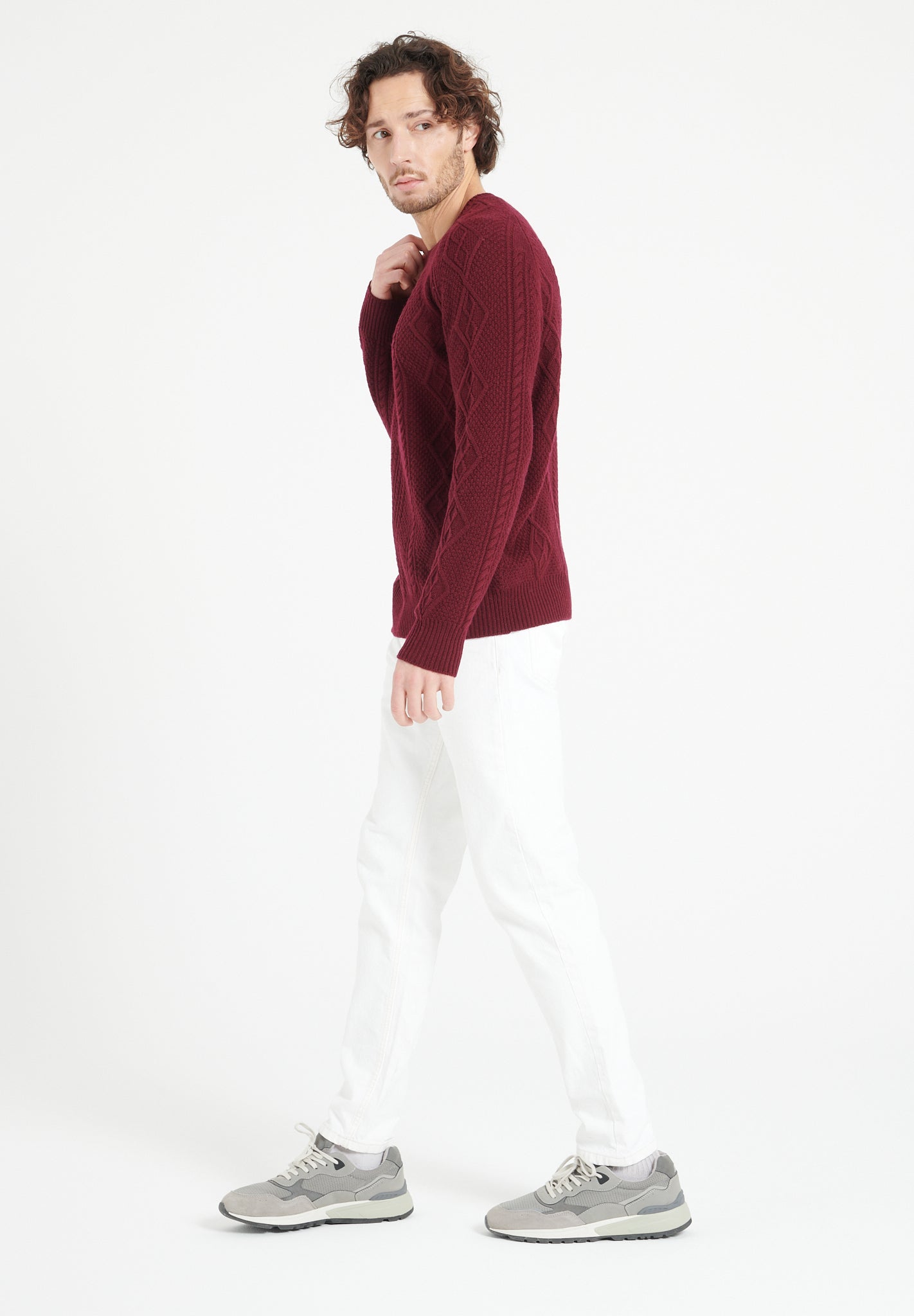 Pure Cashmere 6 ply Round Neck Sweater w/Cable Knit (Zach 1)