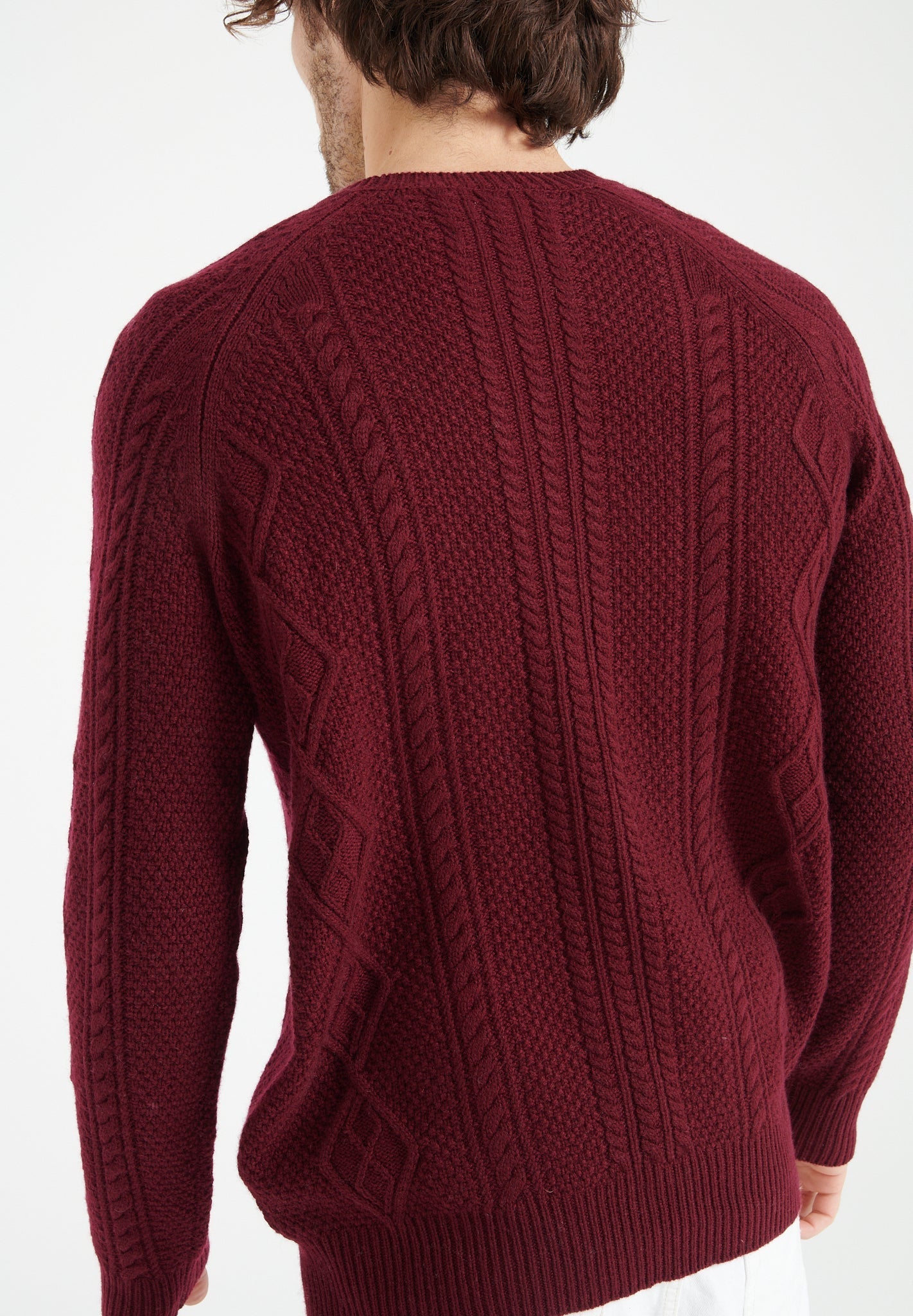 Pure Cashmere 6 ply Round Neck Sweater w/Cable Knit (Zach 1)