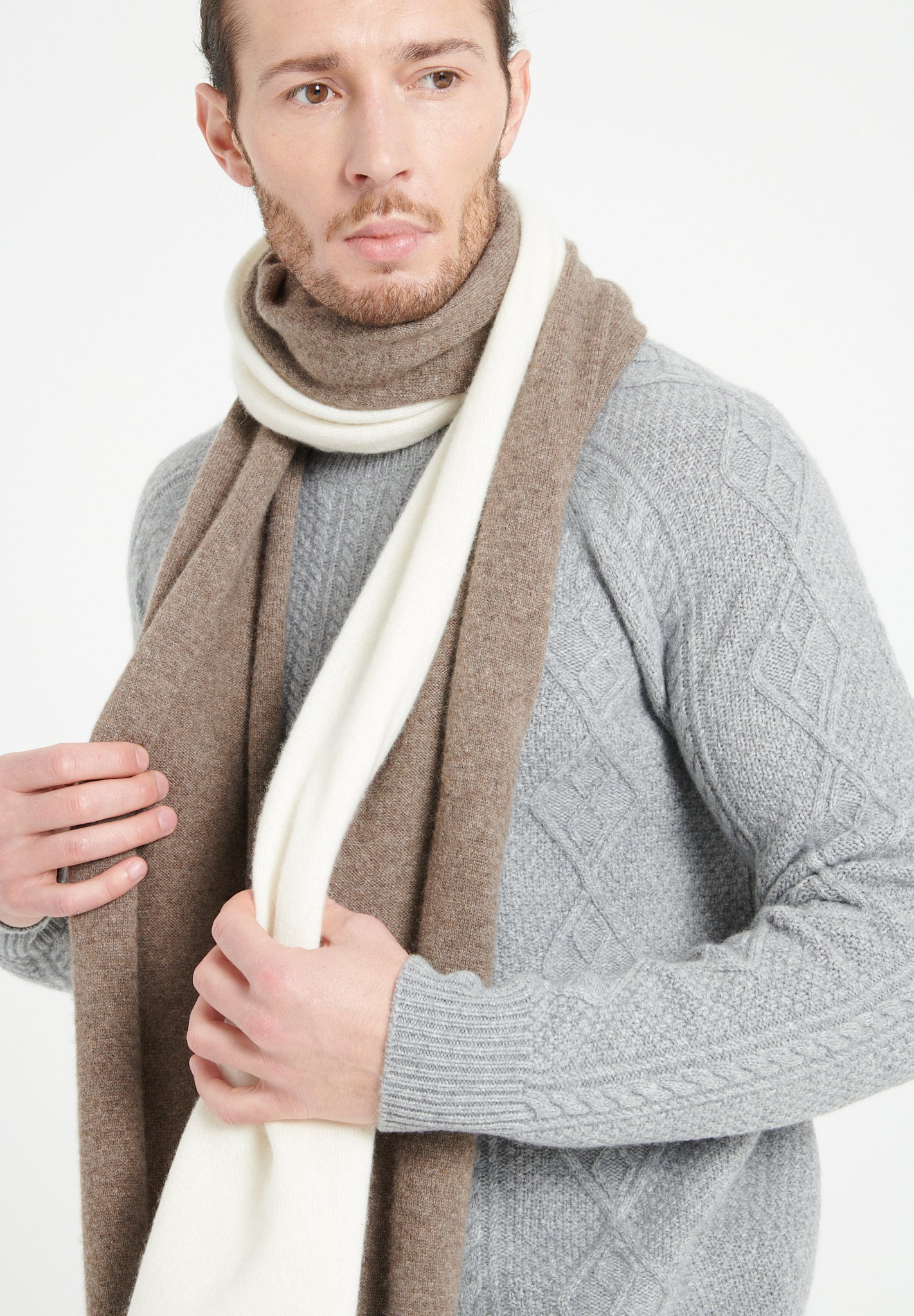 Pure Cashmere 6 ply Round Neck Sweater w/Cable Knit (Zach 1)