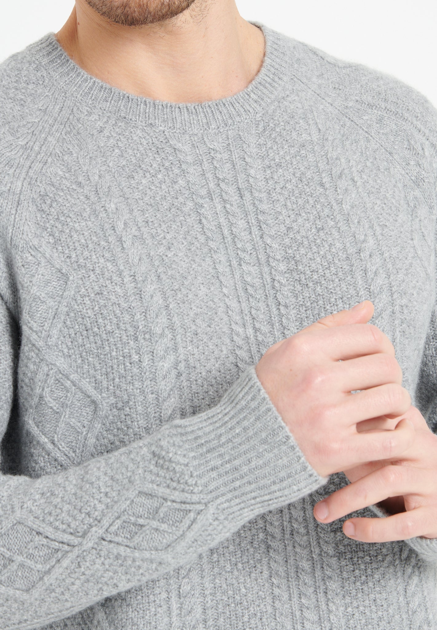Pure Cashmere 6 ply Round Neck Sweater w/Cable Knit (Zach 1)