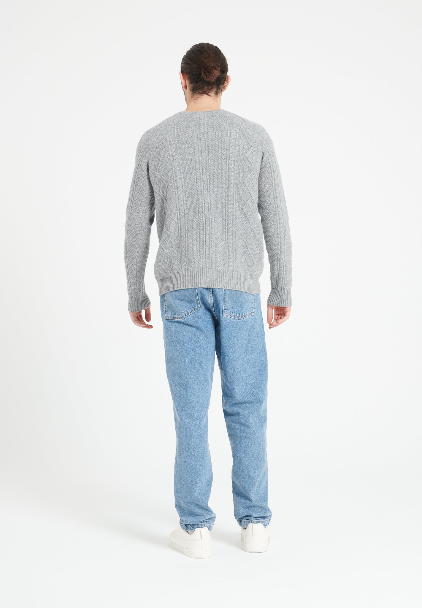 Pure Cashmere 6 ply Round Neck Sweater w/Cable Knit (Zach 1)
