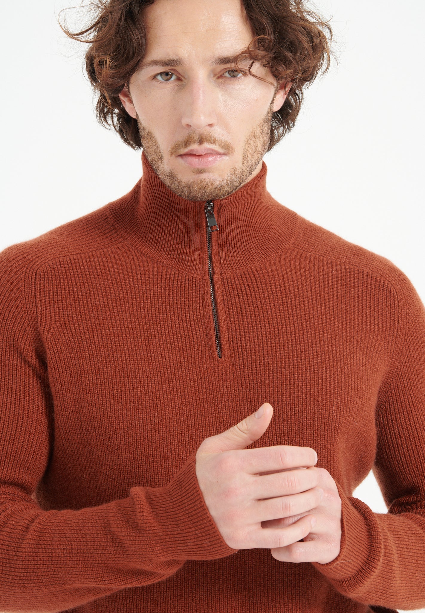 Pure Cashmere Funnel Neck Sweater w/Zip (Zach 2)