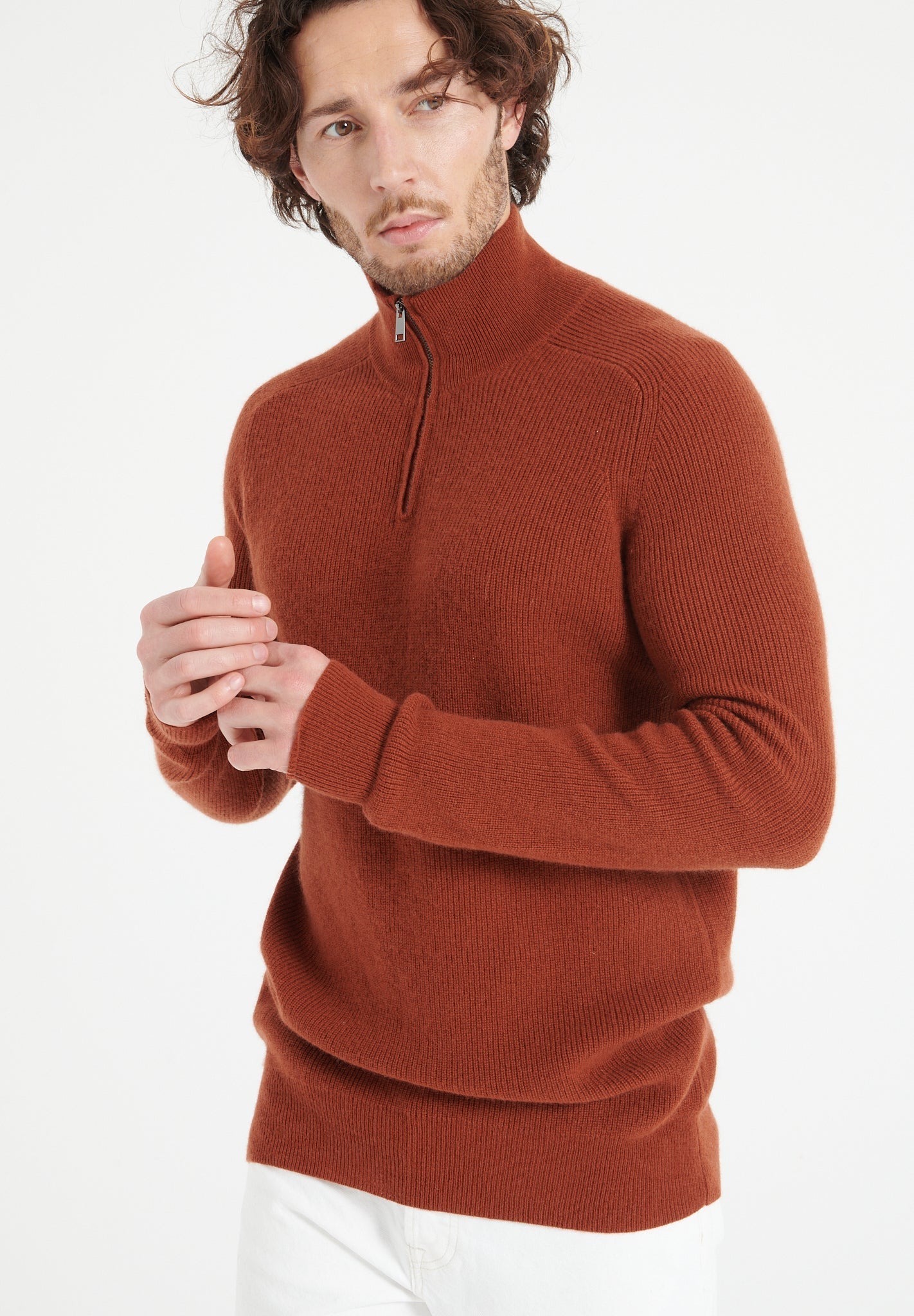 Pure Cashmere Funnel Neck Sweater w/Zip (Zach 2)