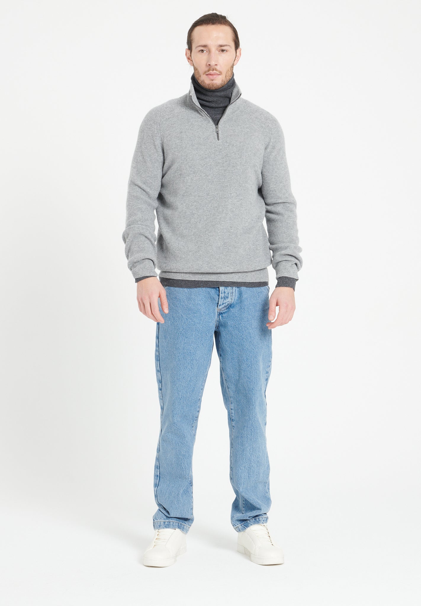 Pure Cashmere Funnel Neck Sweater w/Zip (Zach 2)