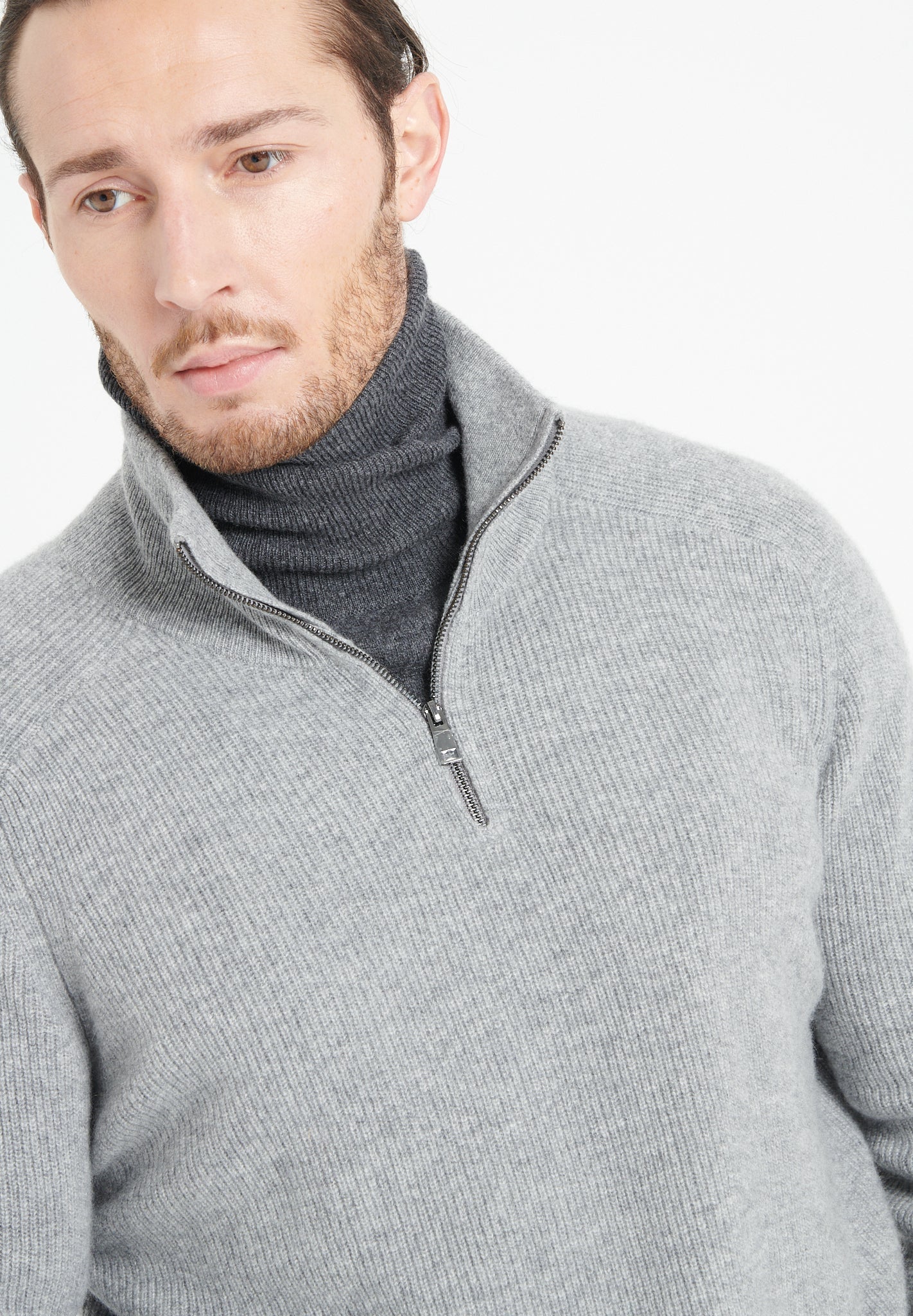 Pure Cashmere Funnel Neck Sweater w/Zip (Zach 2)