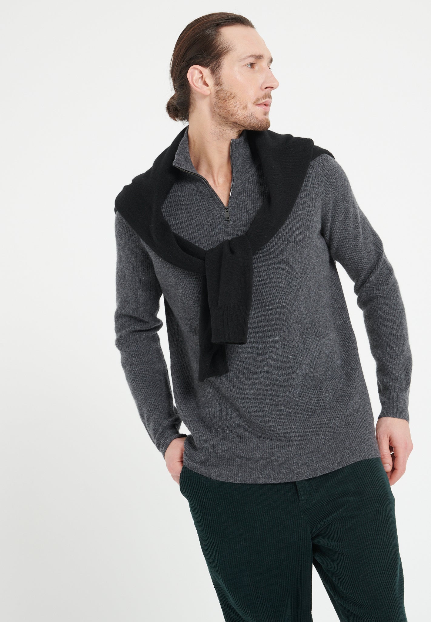 Pure Cashmere Funnel Neck Sweater w/Zip (Zach 2)
